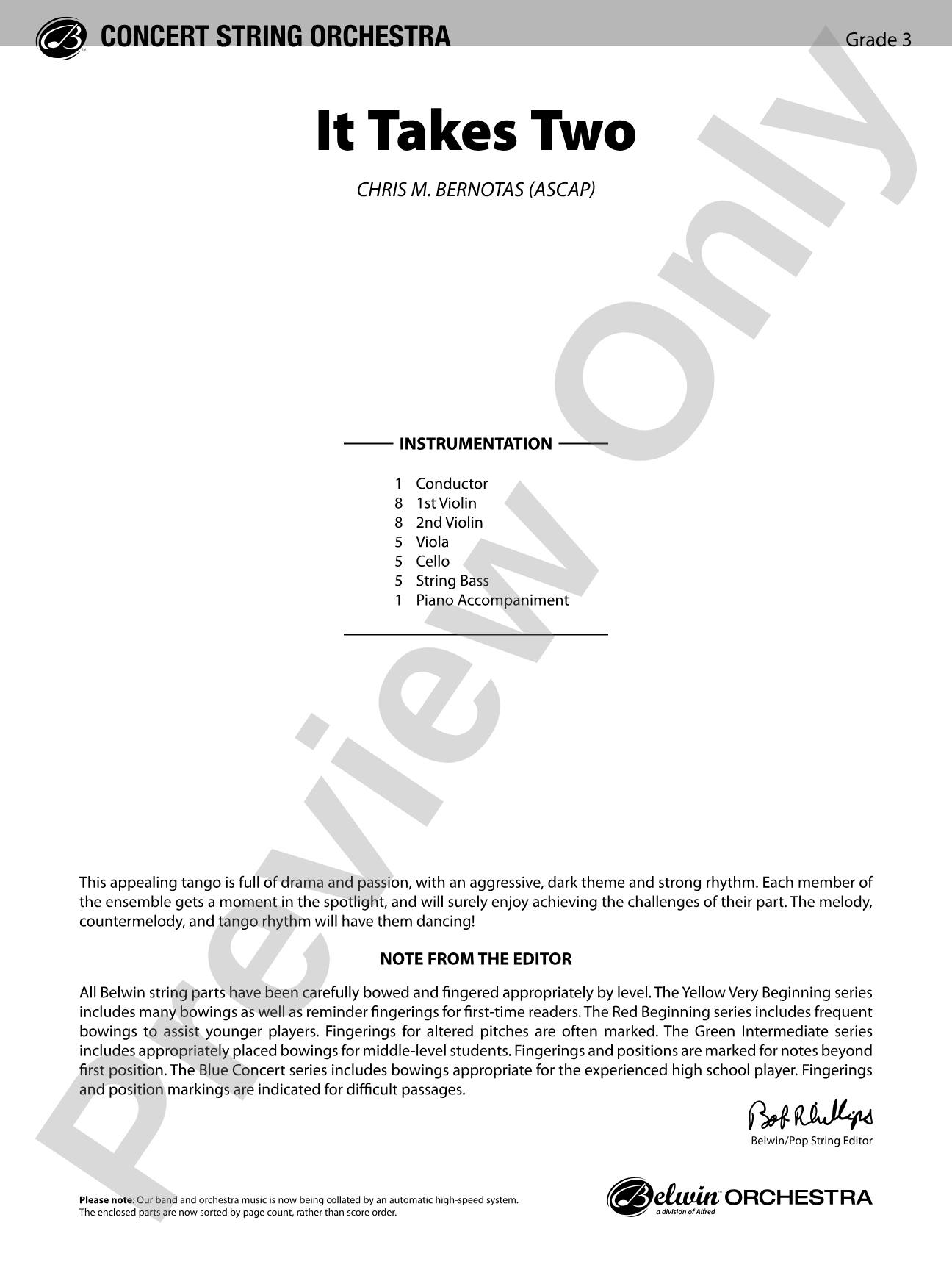 It Takes Two: String Orchestra Conductor Score & Parts
