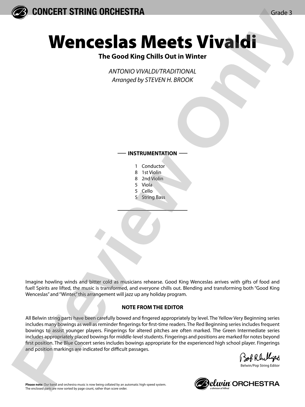 Wenceslas Meets Vivaldi: String Orchestra Conductor Score & Parts