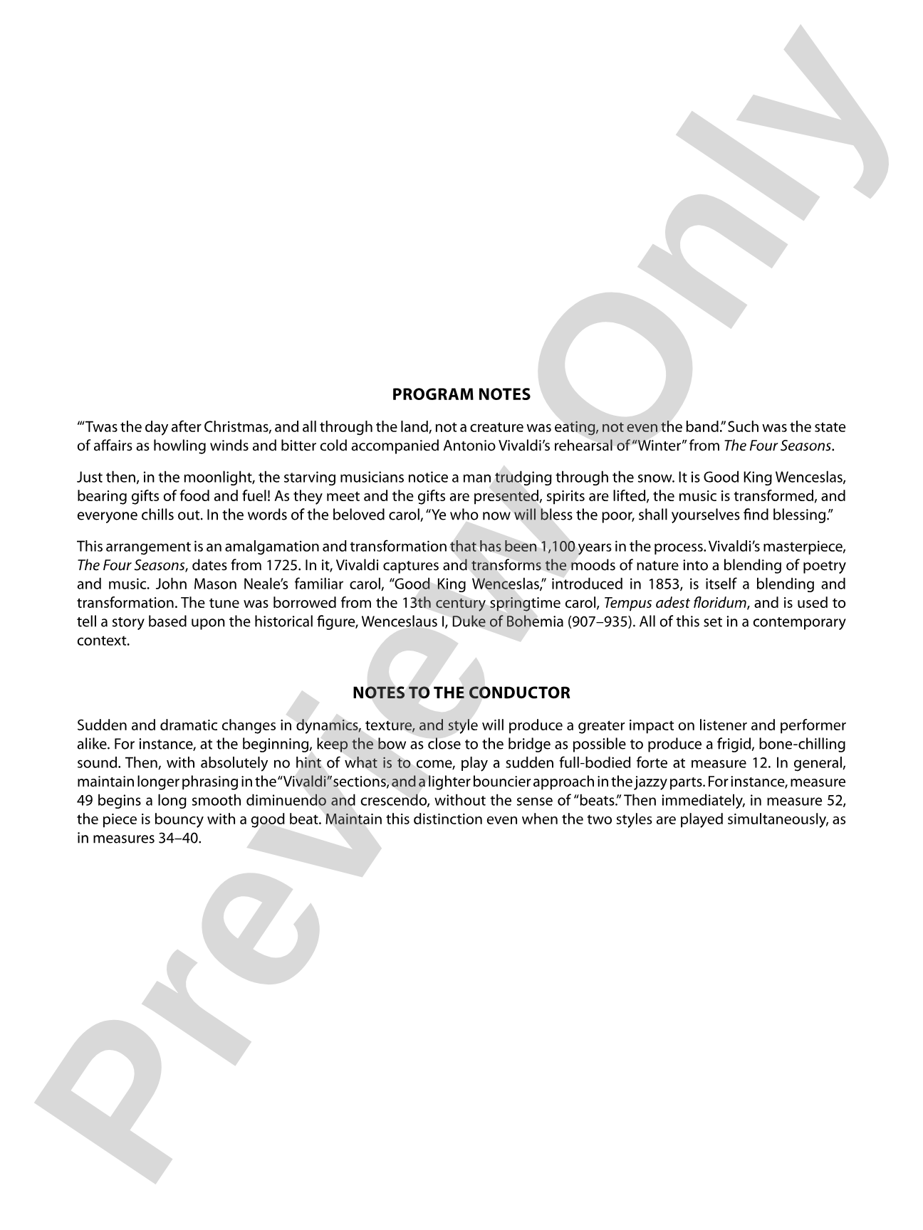 Wenceslas Meets Vivaldi: String Orchestra Conductor Score & Parts