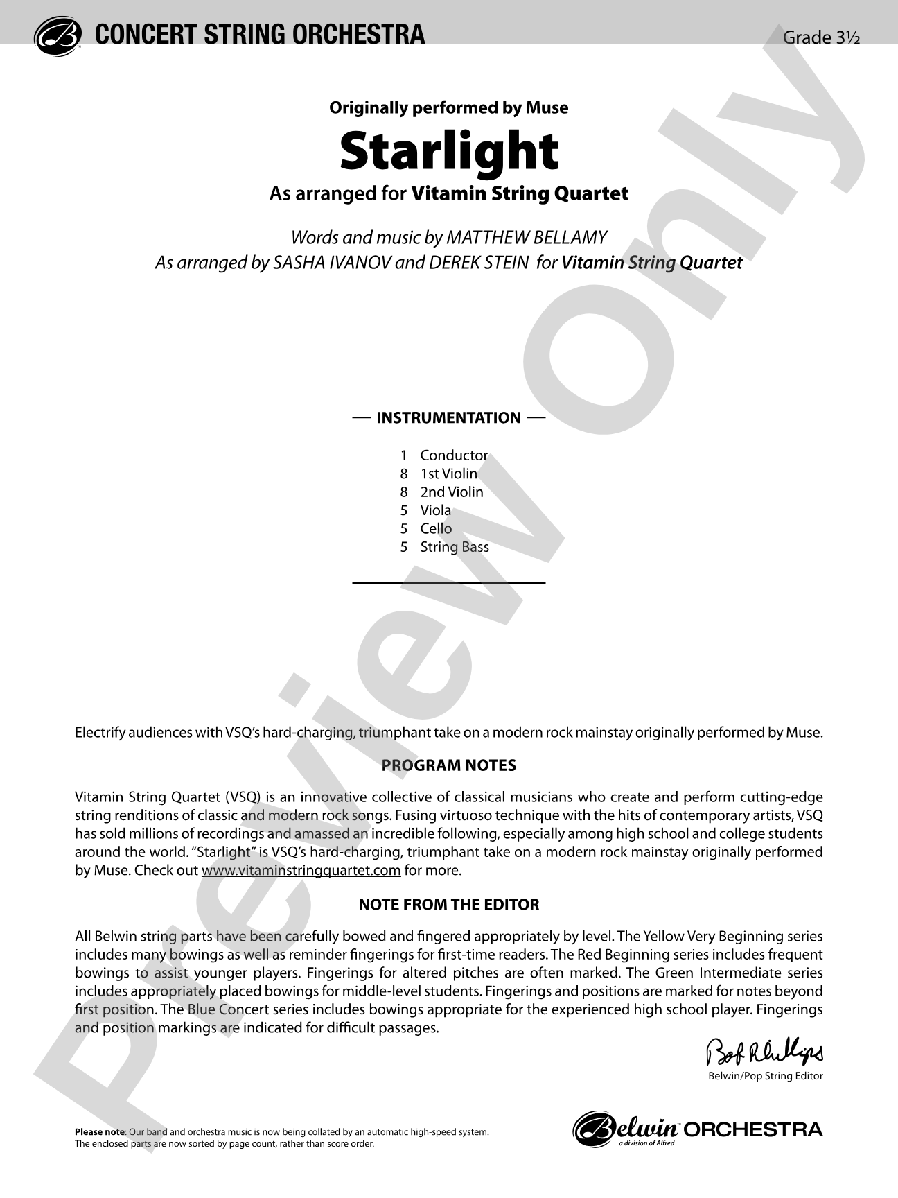 Starlight: String Orchestra Conductor Score & Parts