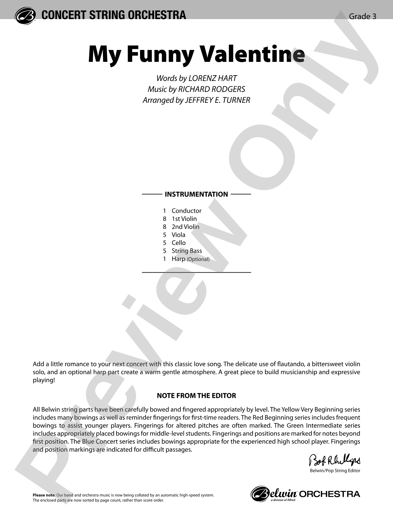 My Funny Valentine: String Orchestra Conductor Score & Parts