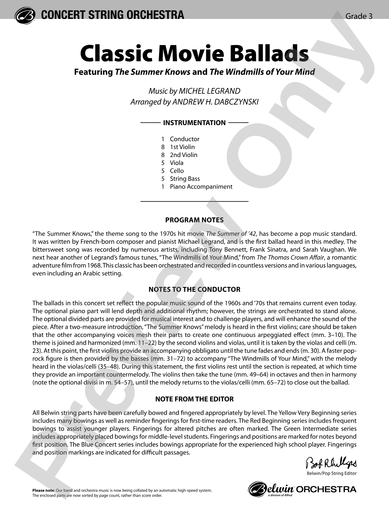 Classic Movie Ballads: String Orchestra Conductor Score & Parts