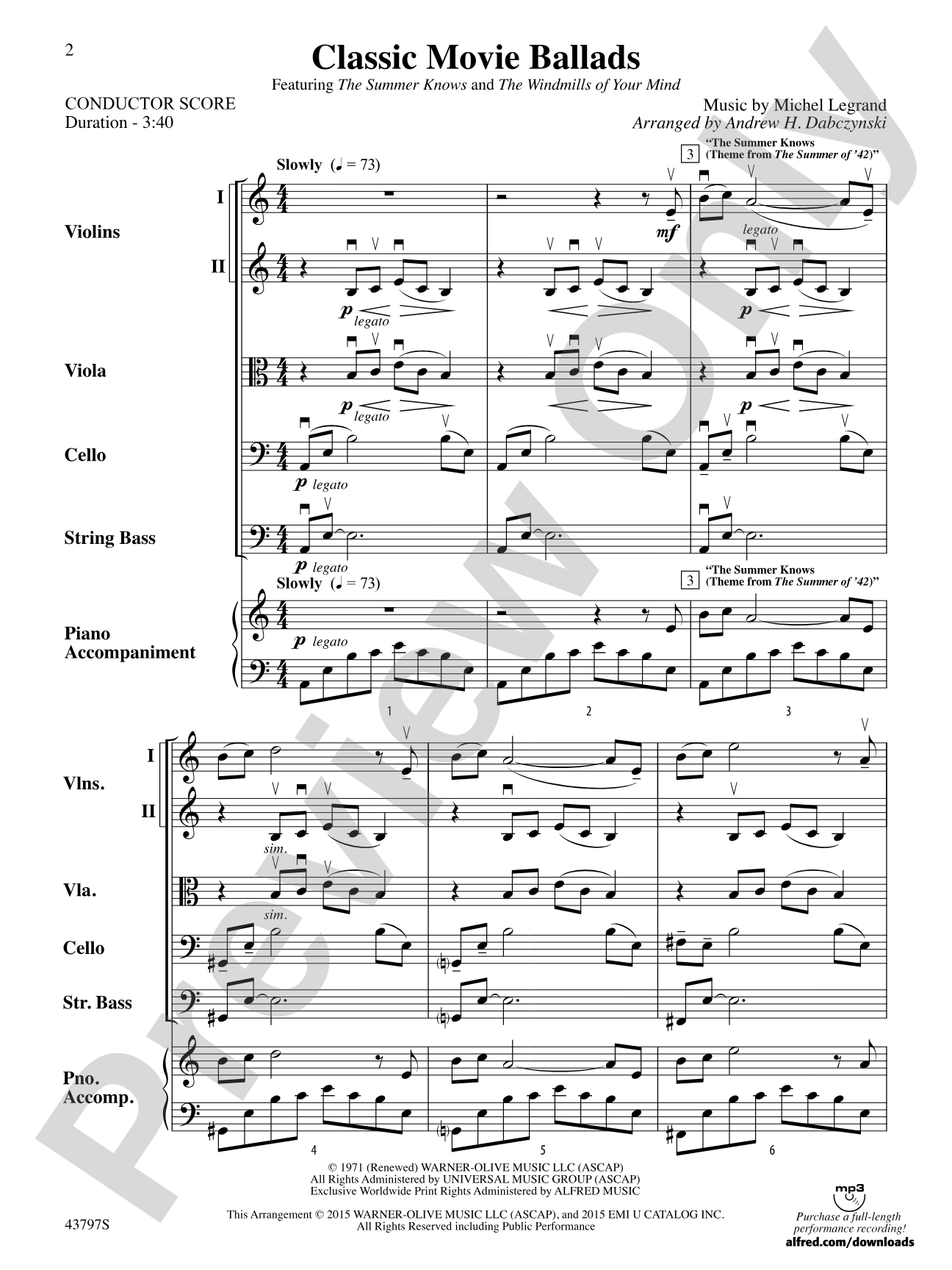 Classic Movie Ballads: String Orchestra Conductor Score & Parts