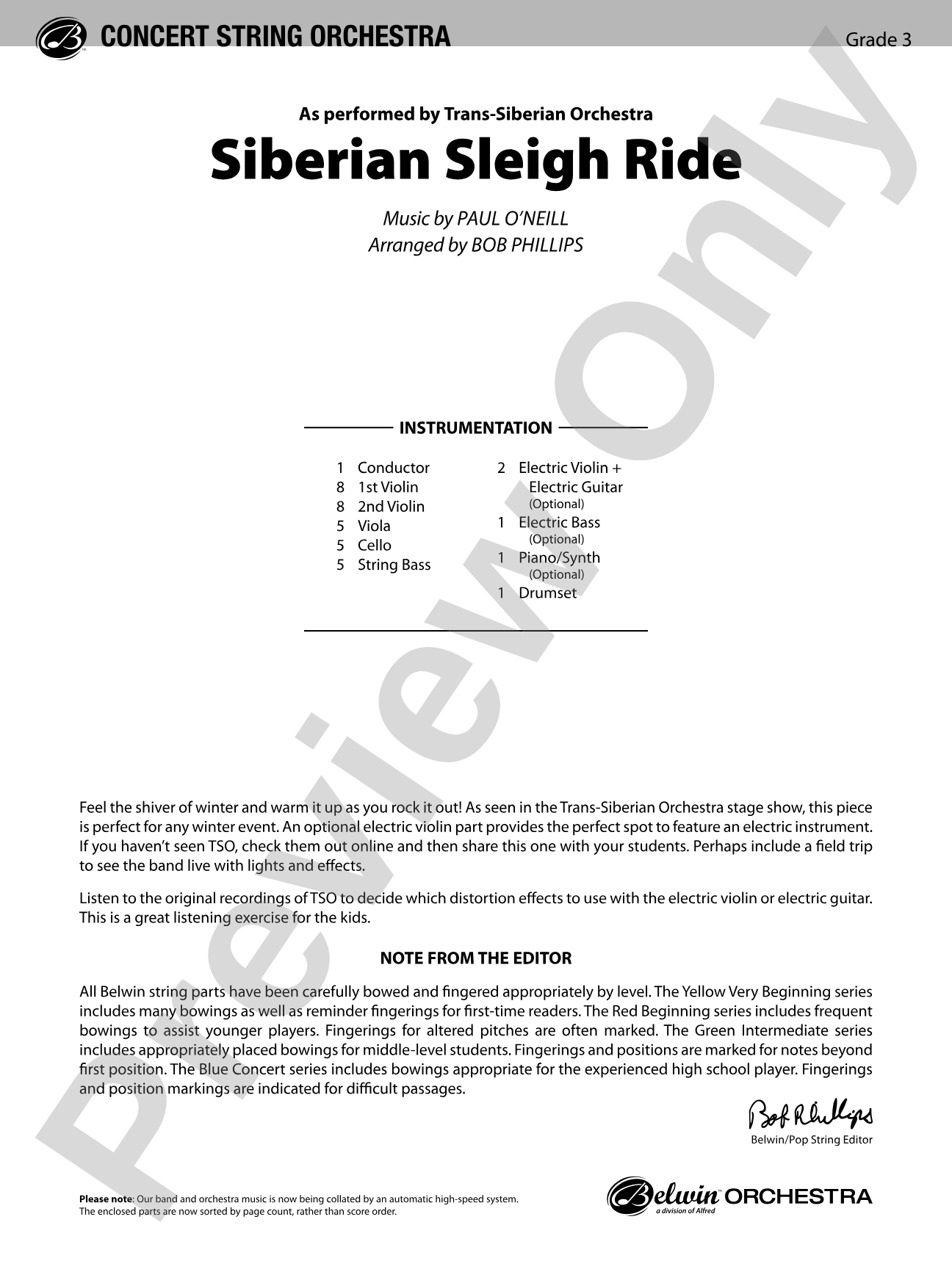 Siberian Sleigh Ride: String Orchestra Conductor Score & Parts