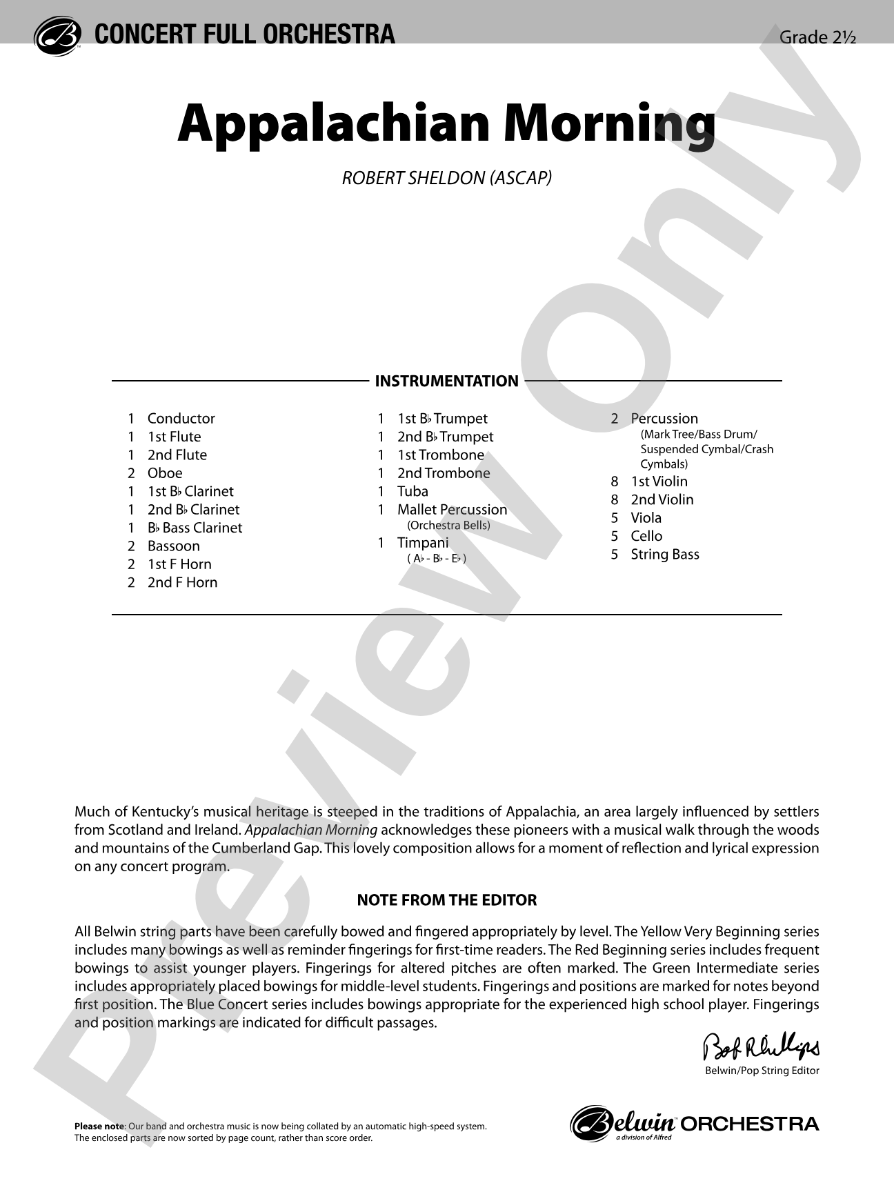 Appalachian Morning: Full Orchestra Conductor Score & Parts