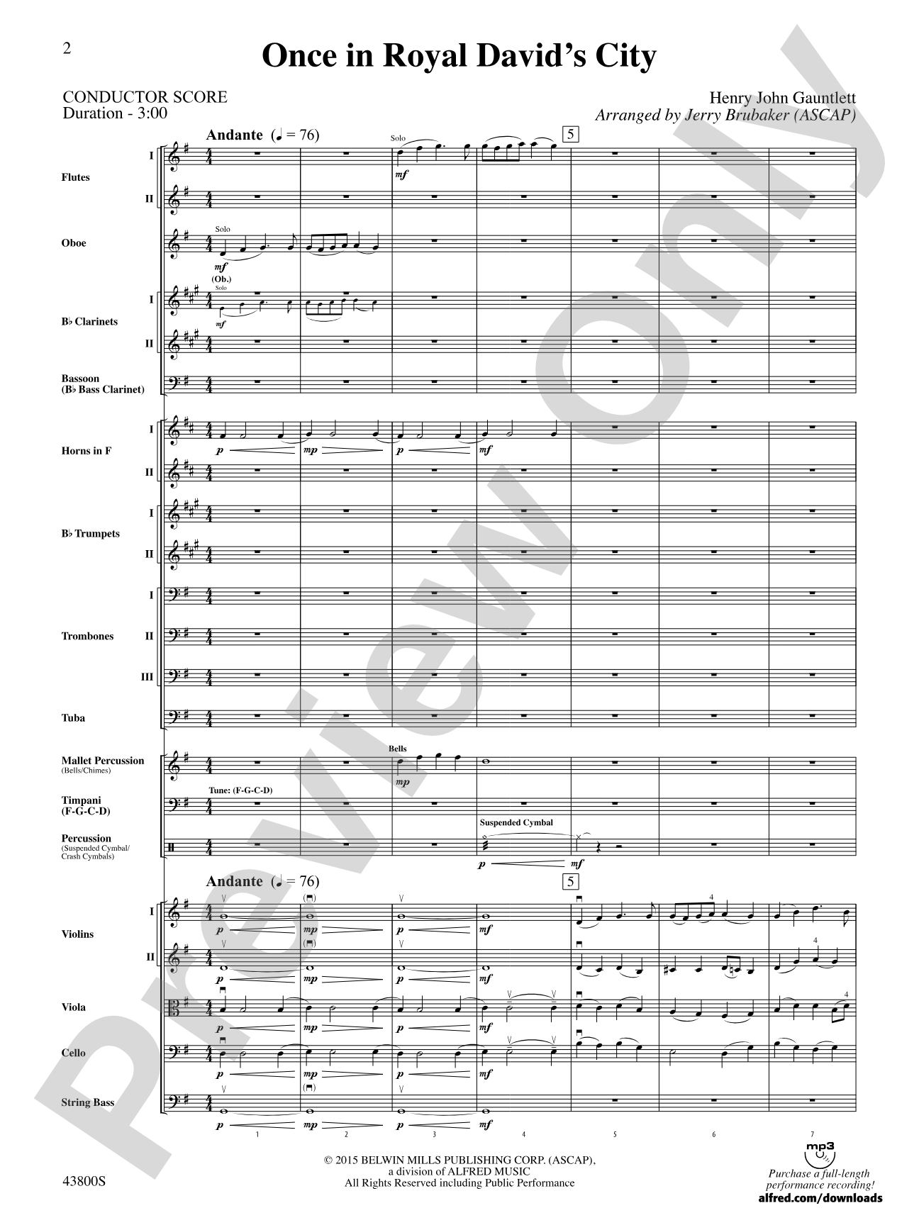 Once in Royal David's City: Full Orchestra Conductor Score & Parts