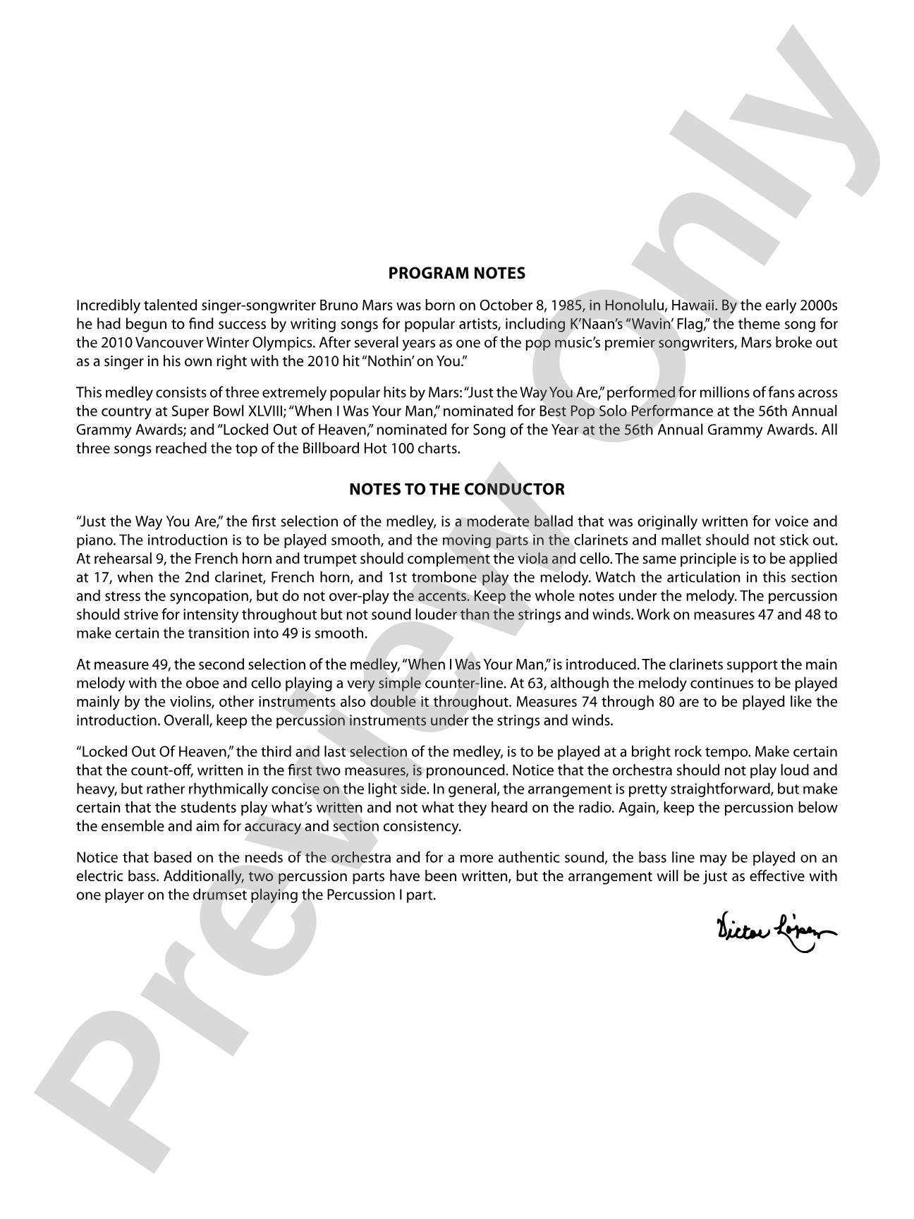 Bruno Mars' Greatest Hits: Full Orchestra Conductor Score & Parts