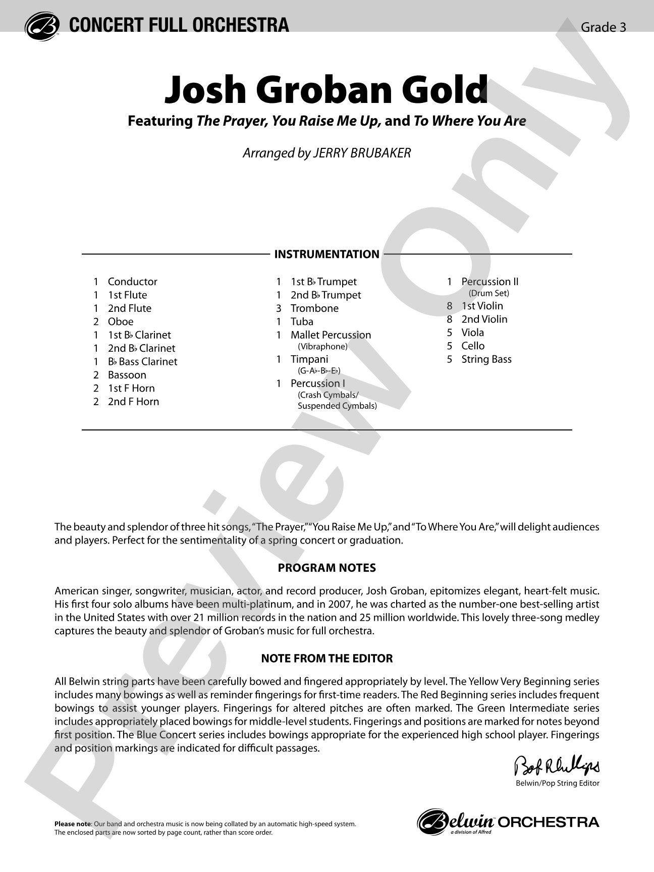 Josh Groban Gold: Full Orchestra Conductor Score & Parts
