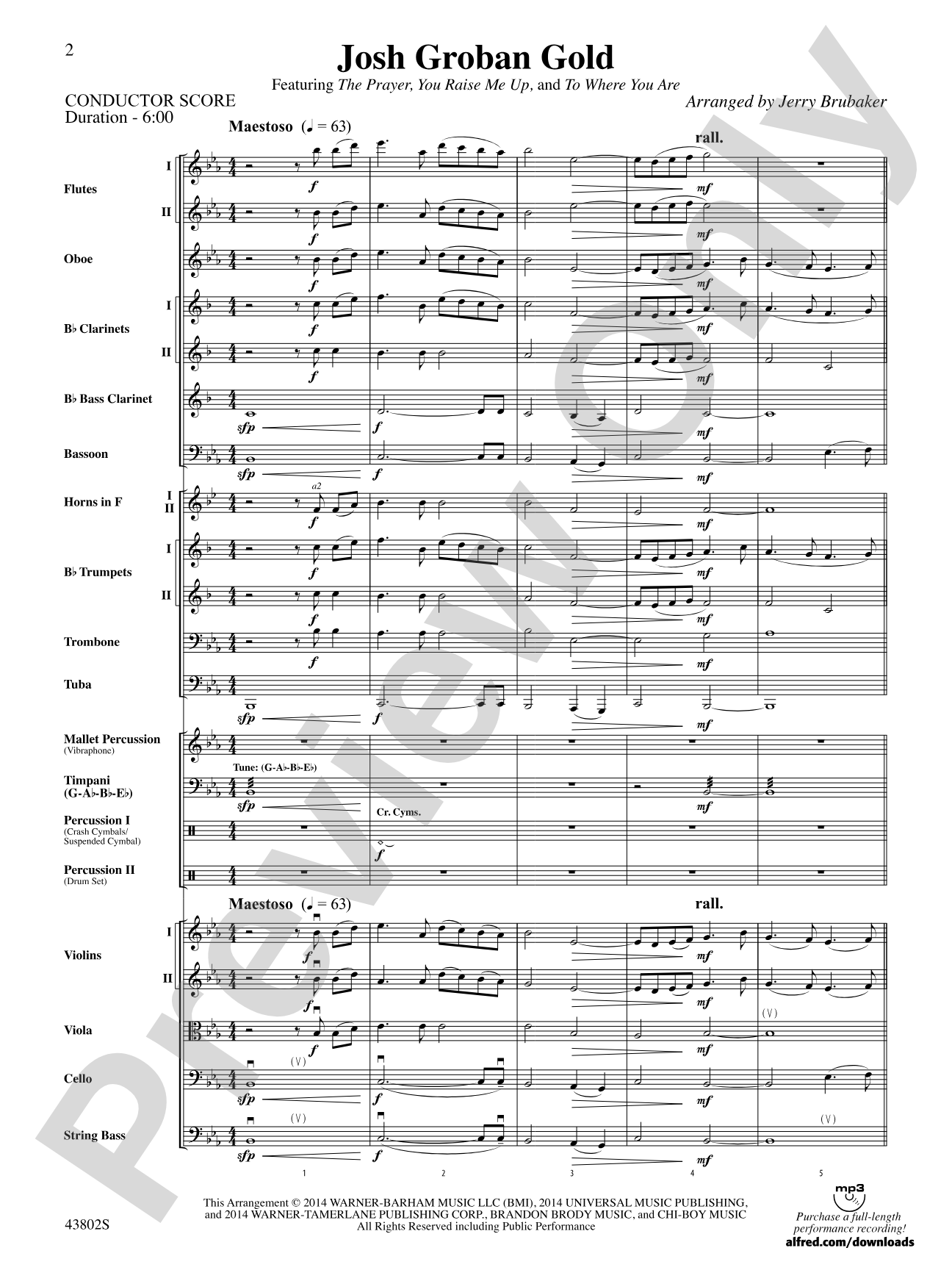 Josh Groban Gold: Full Orchestra Conductor Score & Parts