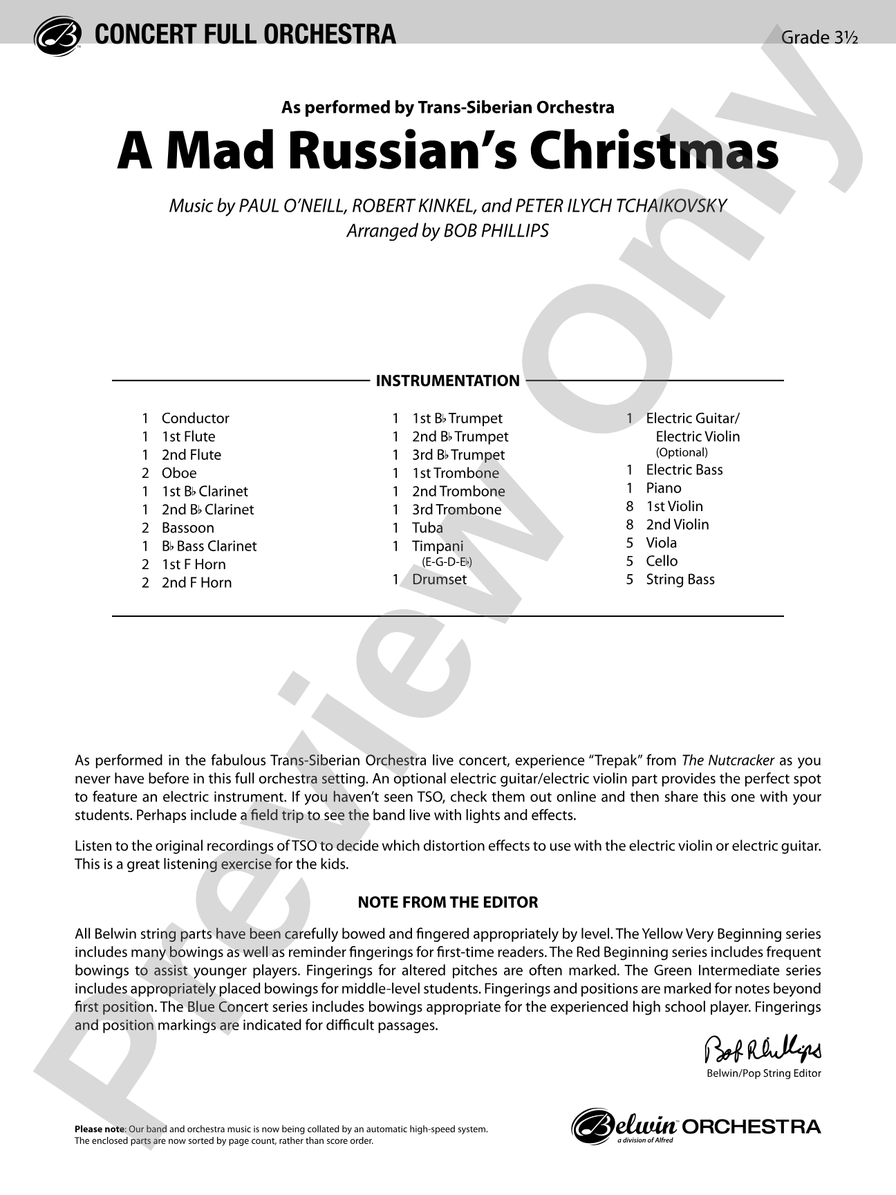 A Mad Russian's Christmas: Full Orchestra Conductor Score & Parts