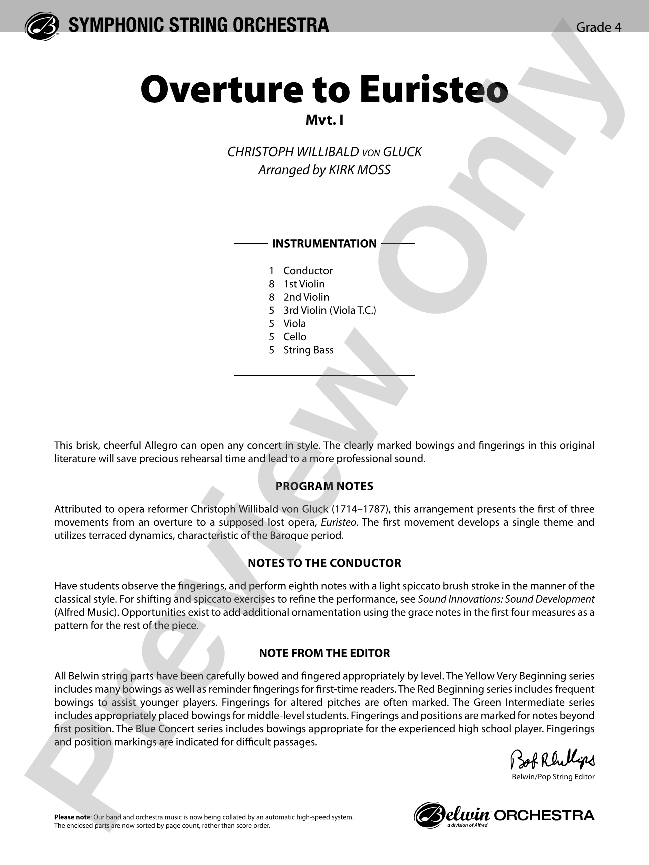 Overture to Euristeo: String Orchestra Conductor Score & Parts