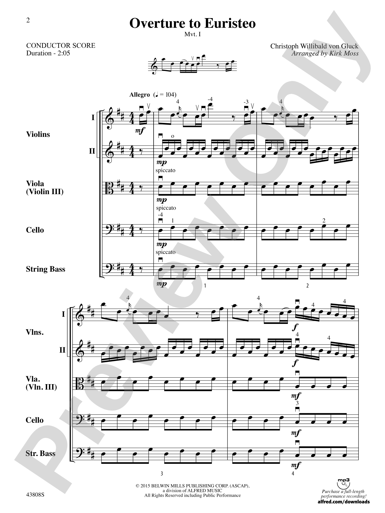 Overture to Euristeo: String Orchestra Conductor Score & Parts