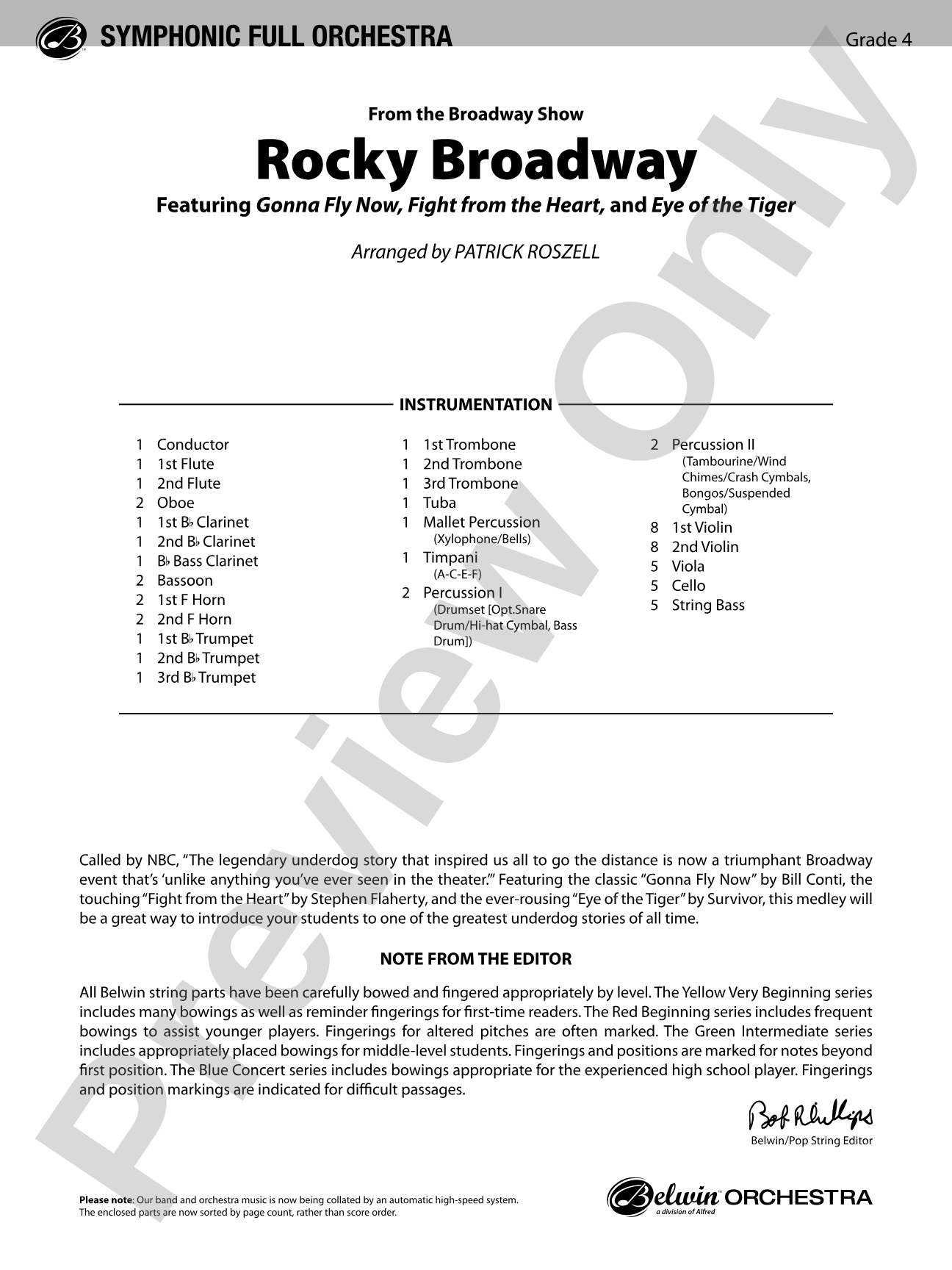 Rocky Broadway: Full Orchestra Conductor Score & Parts