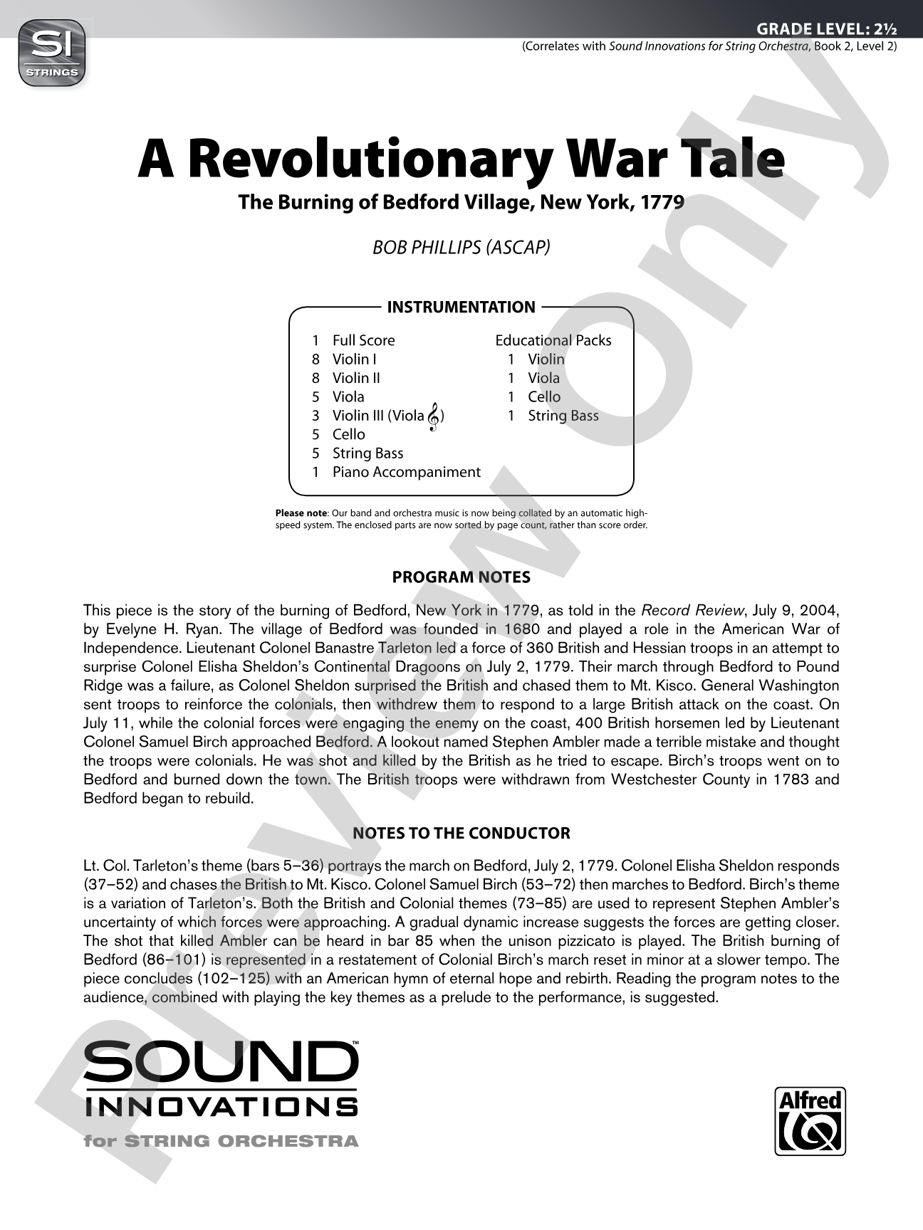 A Revolutionary War Tale: String Orchestra Conductor Score & Parts