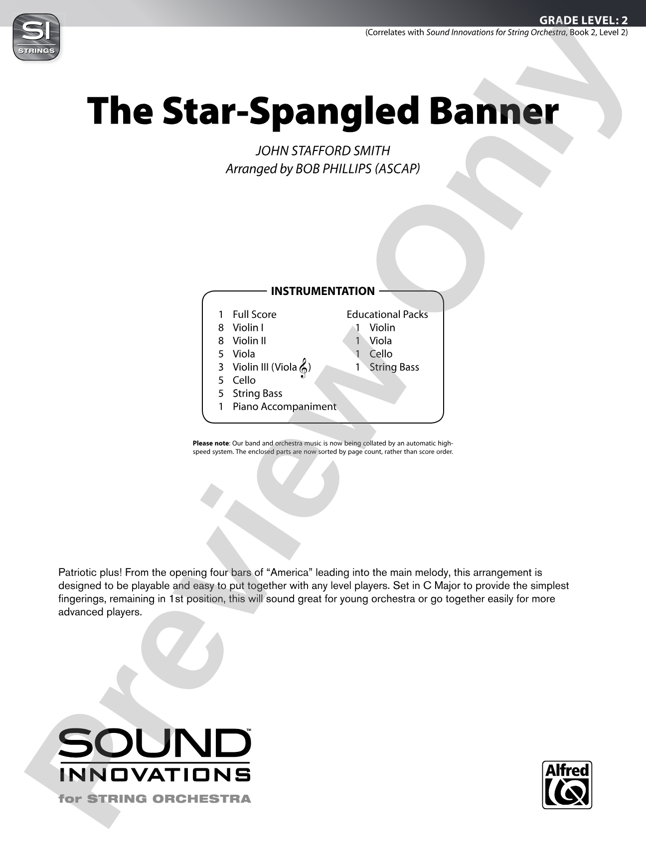 The Star-Spangled Banner: String Orchestra Conductor Score & Parts