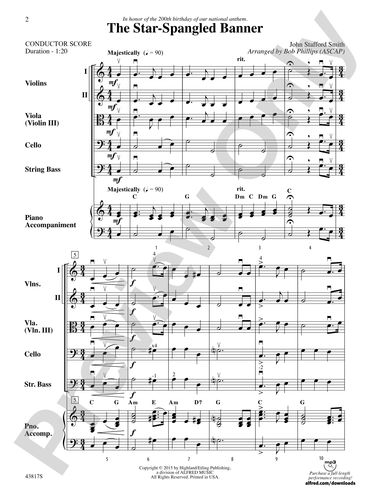 The Star-Spangled Banner: String Orchestra Conductor Score & Parts