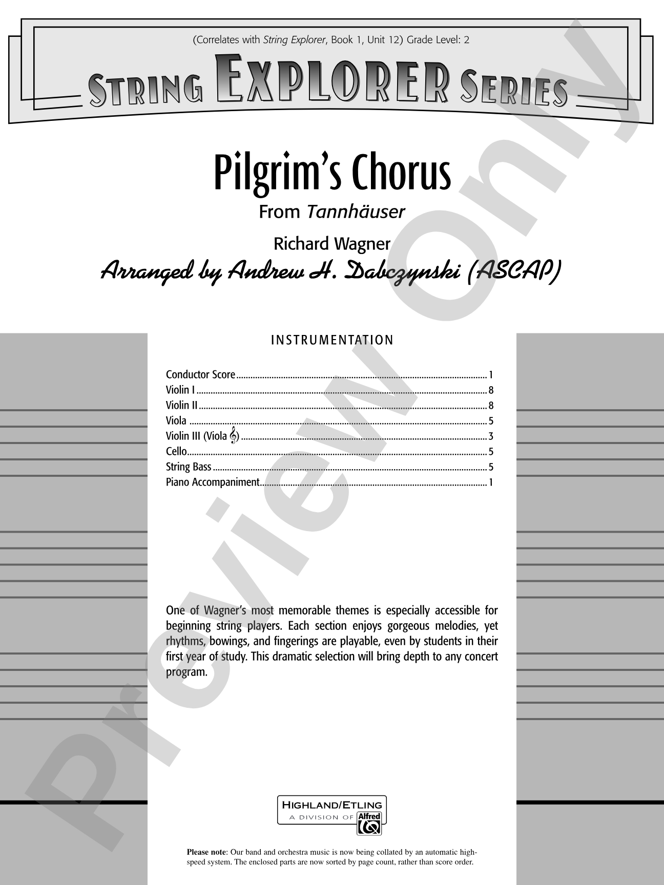 Pilgrim's Chorus (from Tannhäuser): Score
