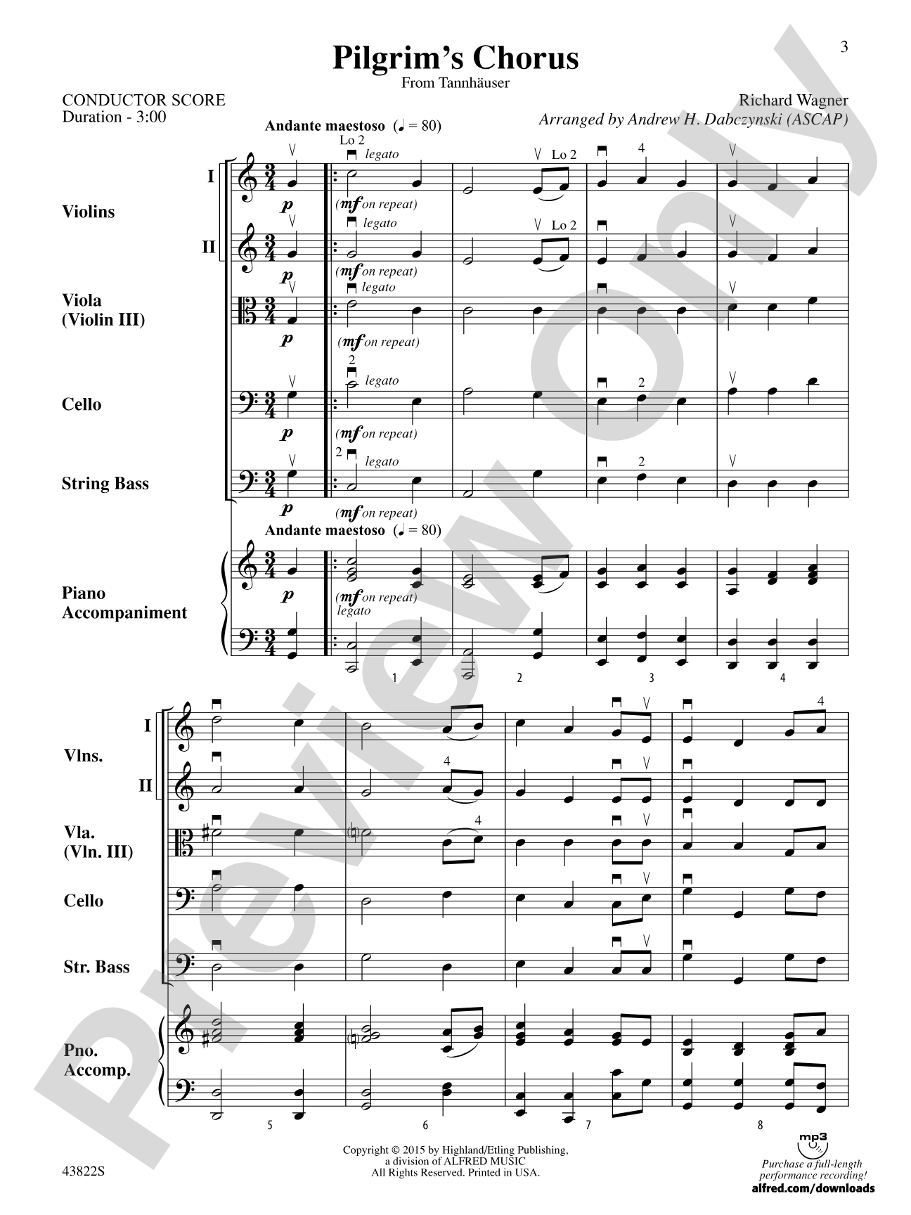 Pilgrim's Chorus (from Tannhäuser): Score