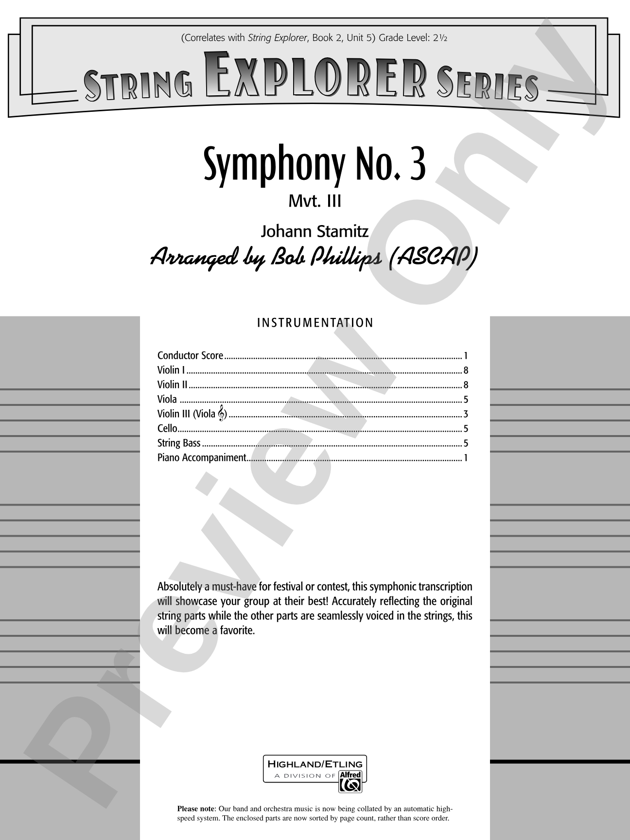 Symphony No. 3: String Orchestra Conductor Score & Parts