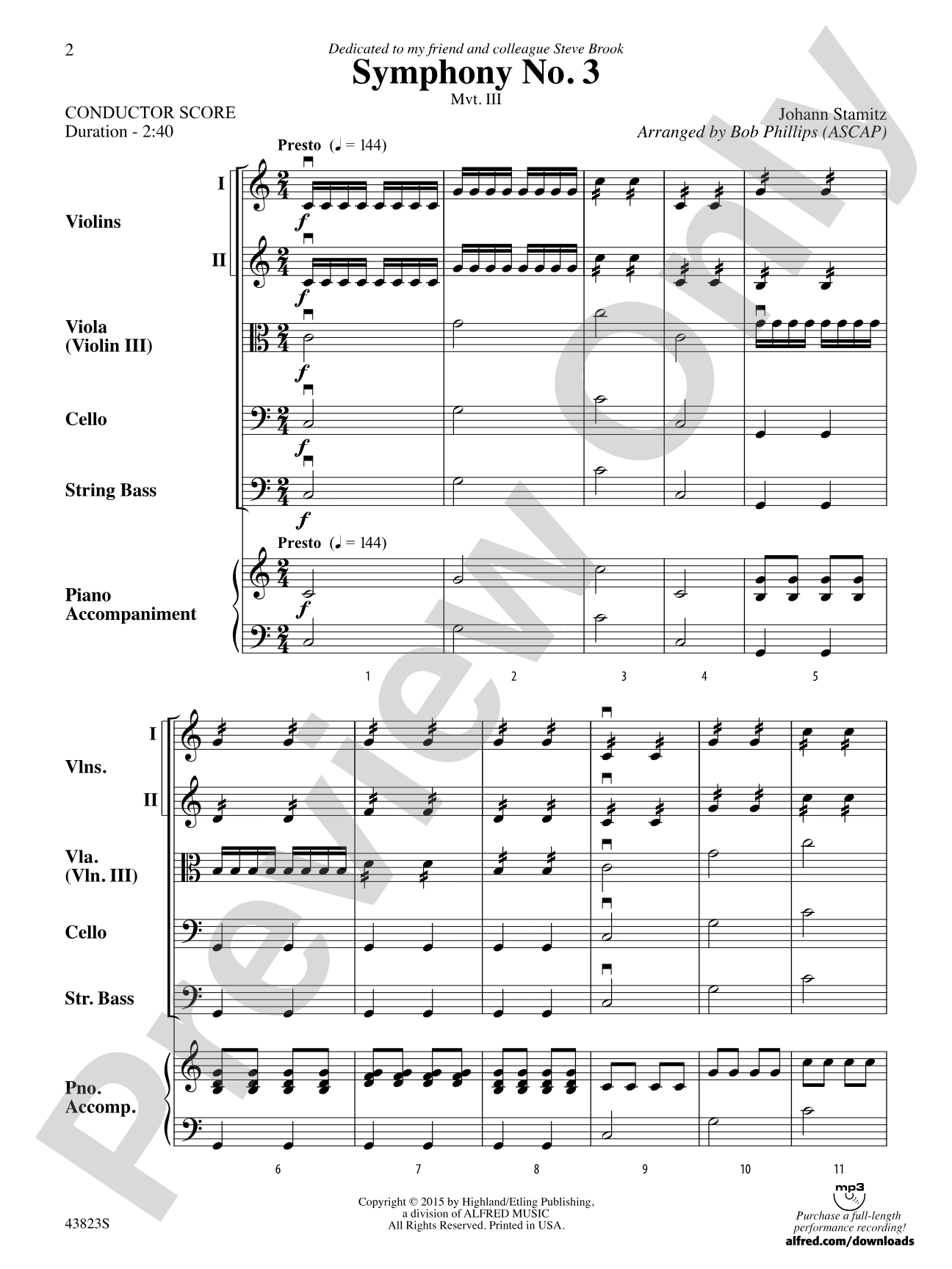 Symphony No. 3: String Orchestra Conductor Score & Parts