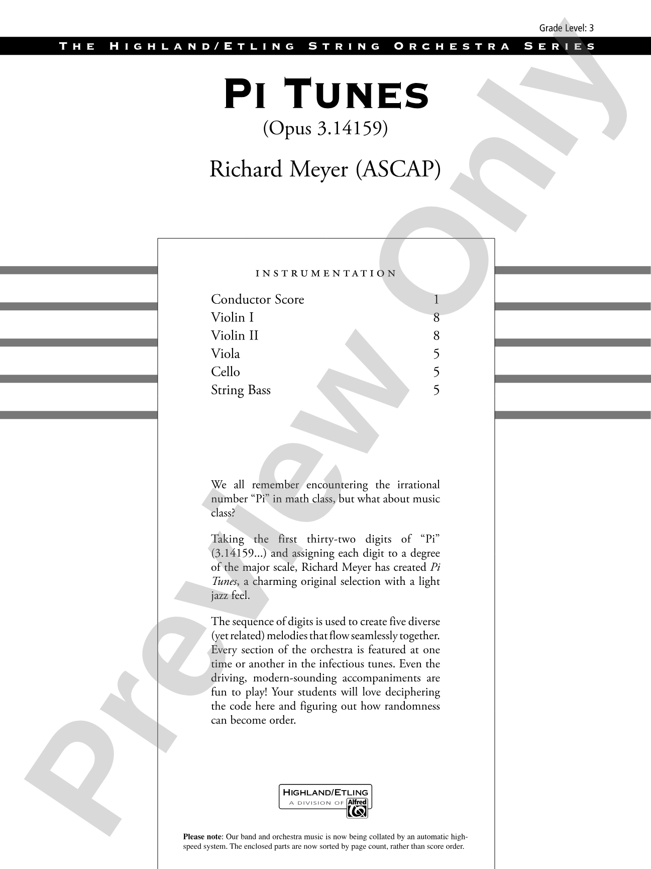 Pi Tunes: String Orchestra Conductor Score & Parts