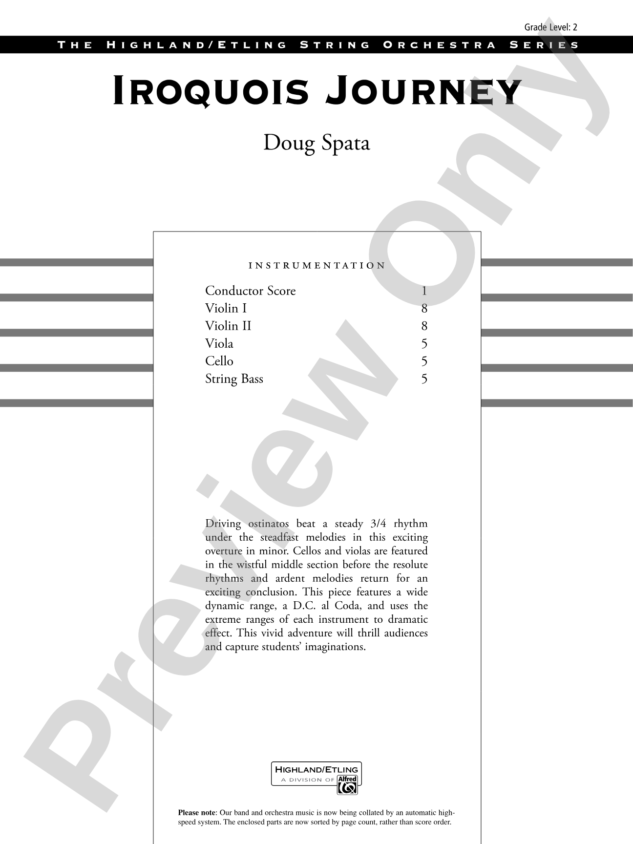 Iroquois Journey: String Orchestra Conductor Score & Parts