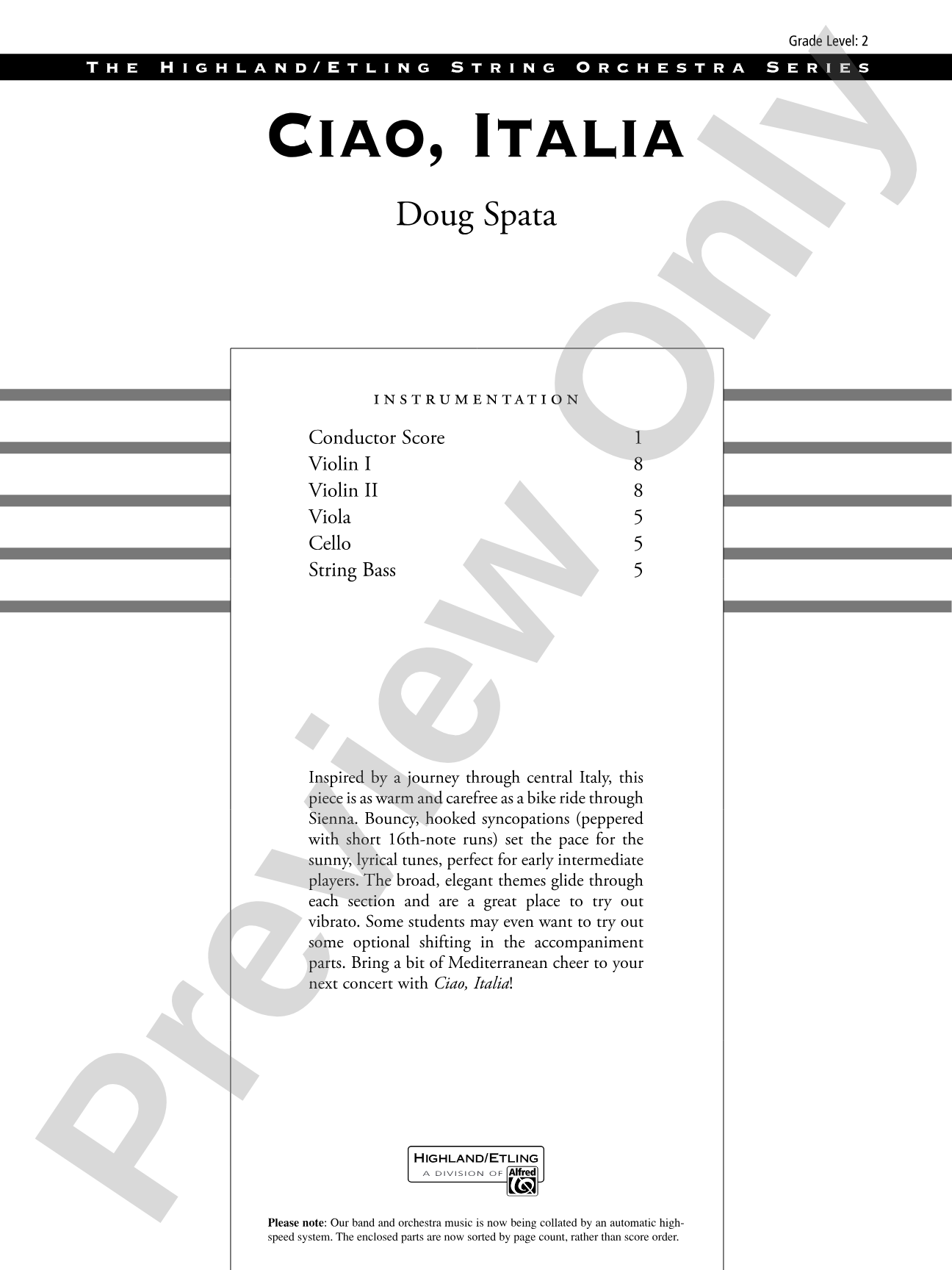 Ciao, Italia: String Orchestra Conductor Score & Parts