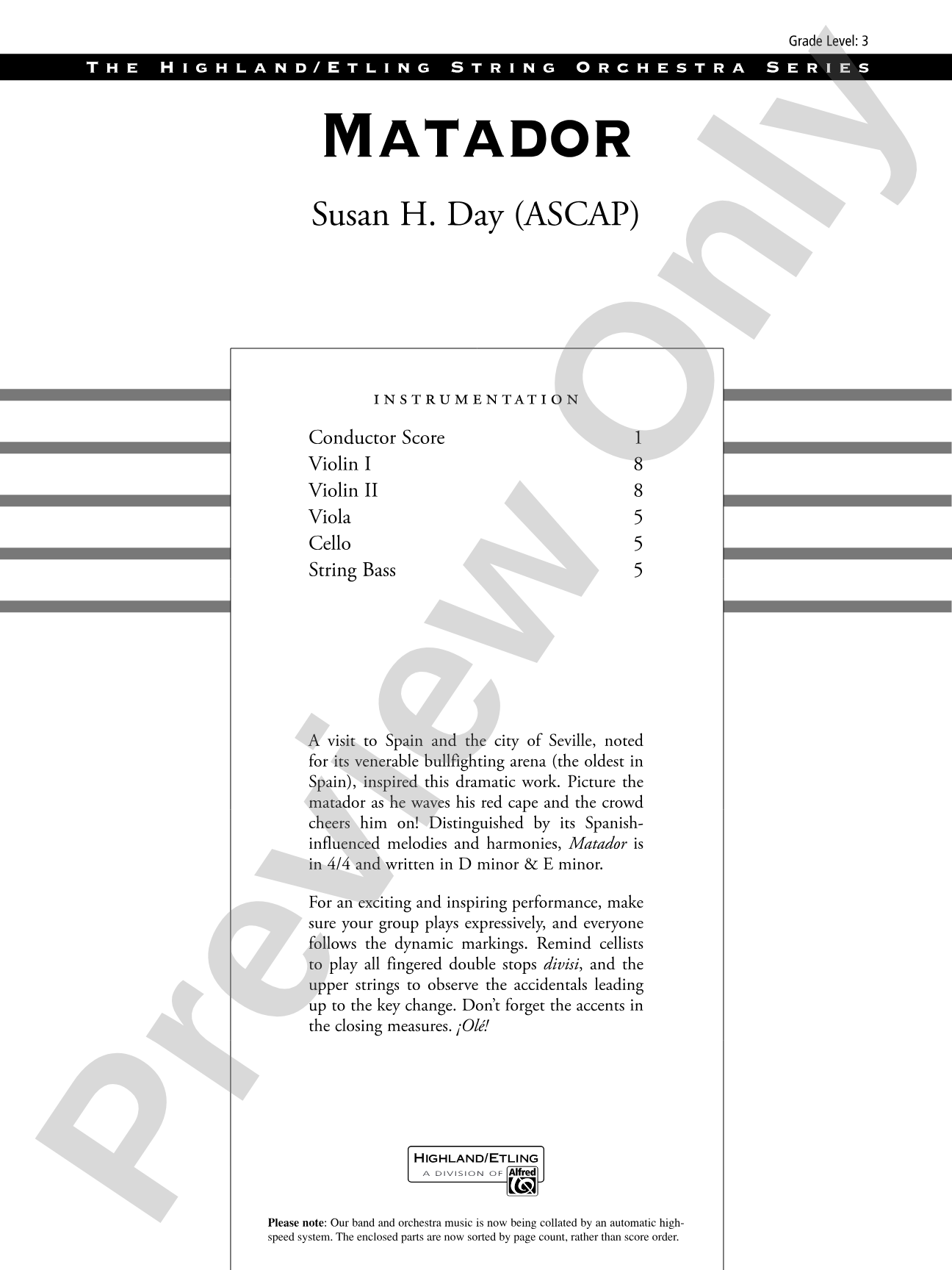 Matador: String Orchestra Conductor Score & Parts