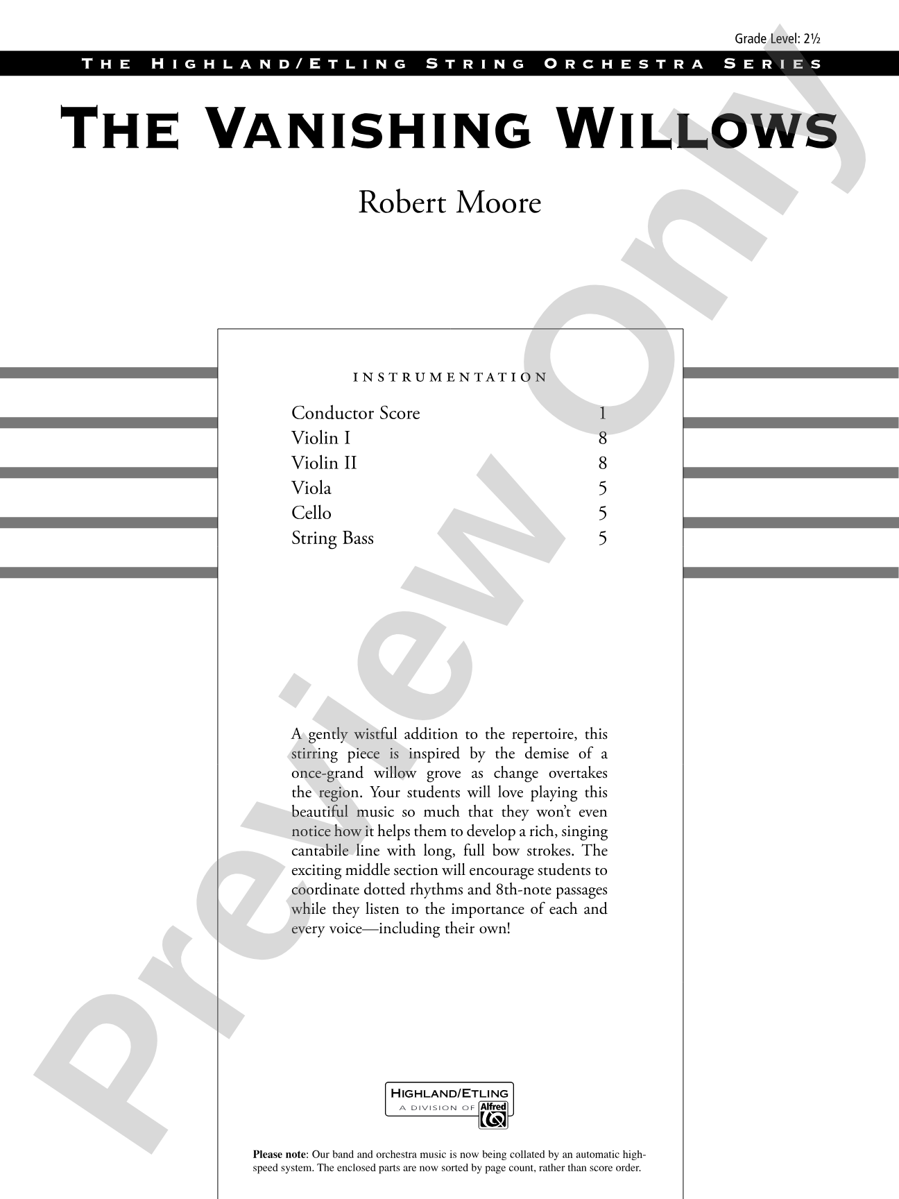 The Vanishing Willows: String Orchestra Conductor Score & Parts