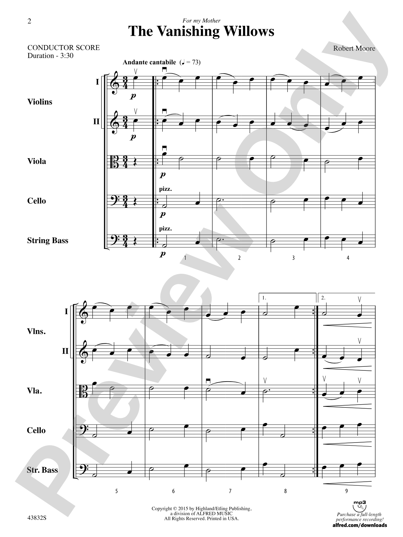 The Vanishing Willows: String Orchestra Conductor Score & Parts