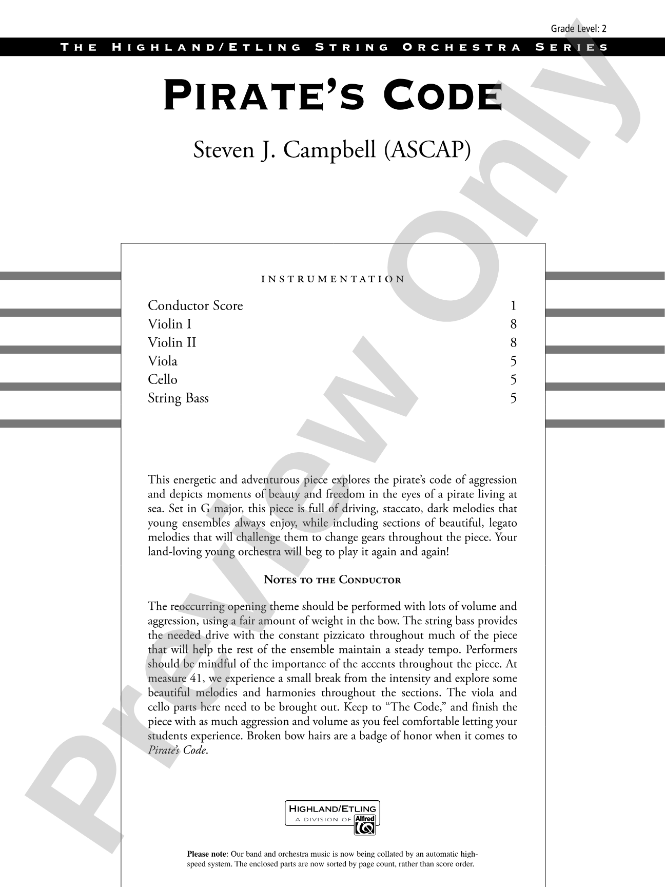 Pirate's Code: String Orchestra Conductor Score & Parts