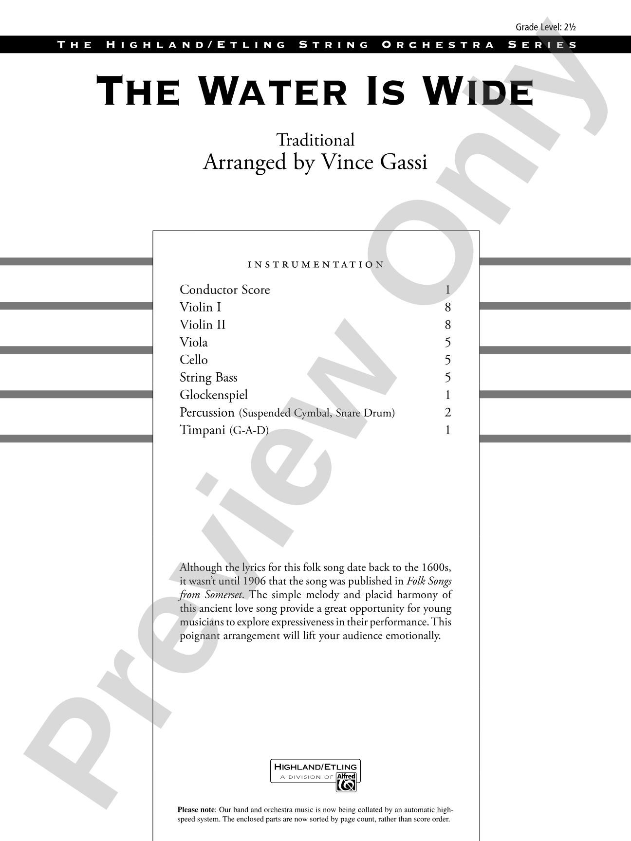 The Water Is Wide: String Orchestra Conductor Score & Parts