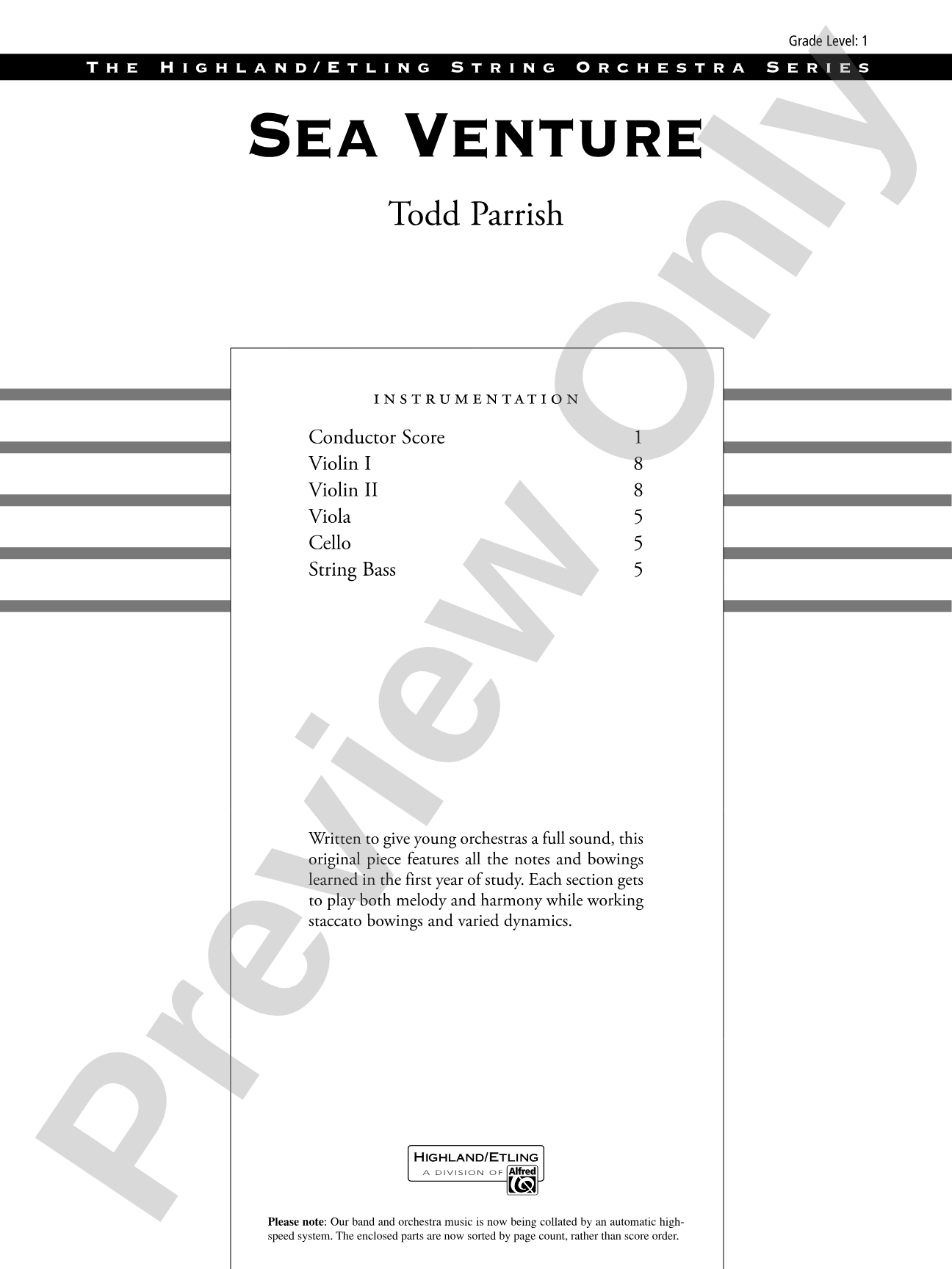 Sea Venture: String Orchestra Conductor Score & Parts