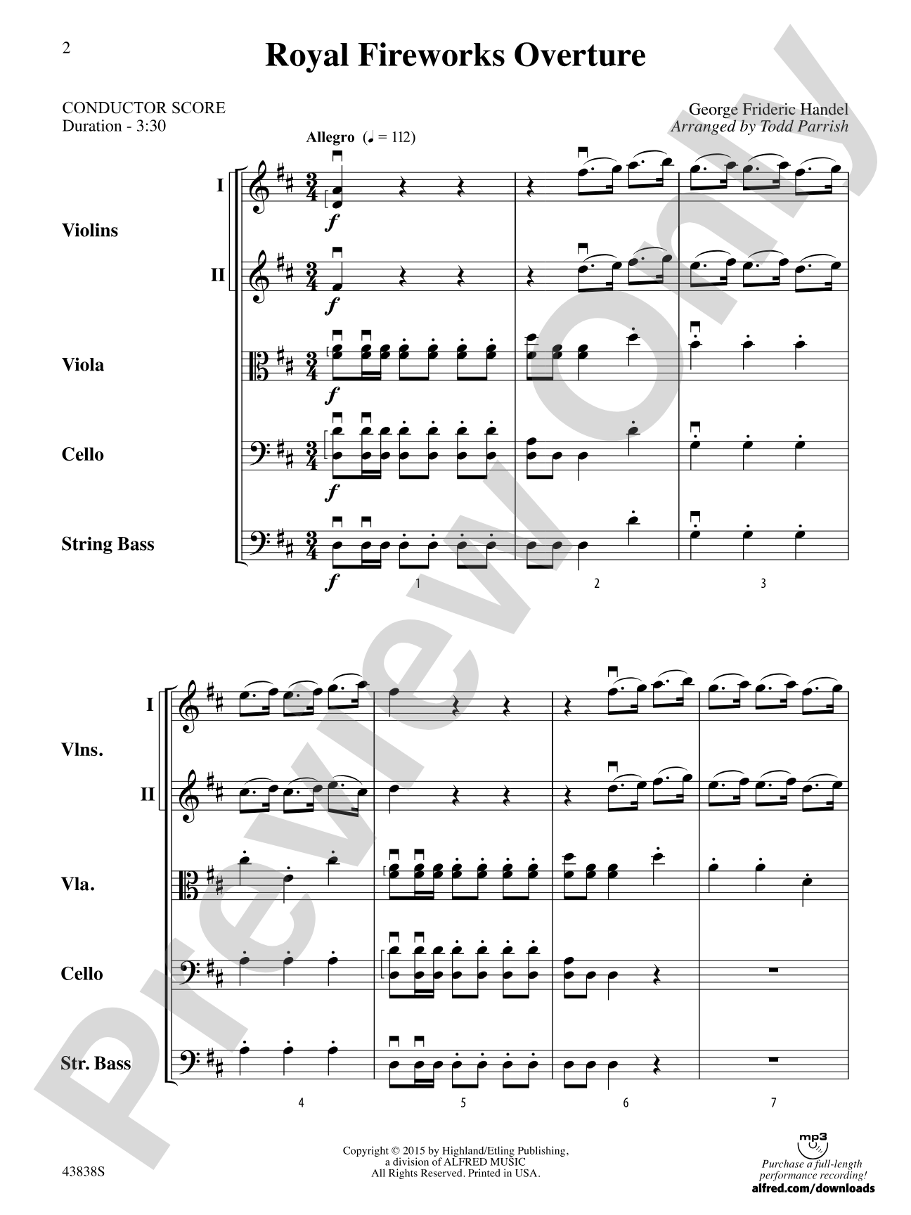 Royal Fireworks Overture: String Orchestra Conductor Score & Parts