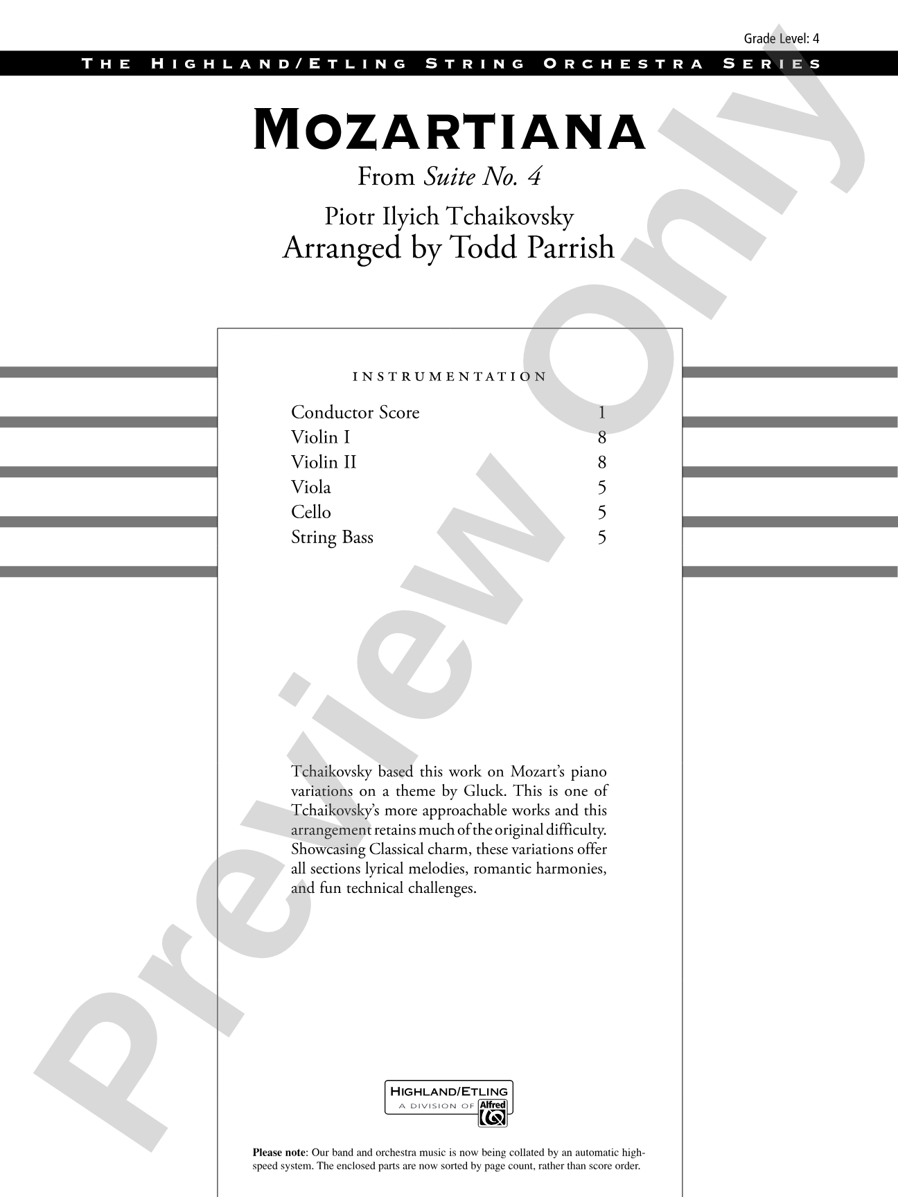 Mozartiana: String Orchestra Conductor Score & Parts