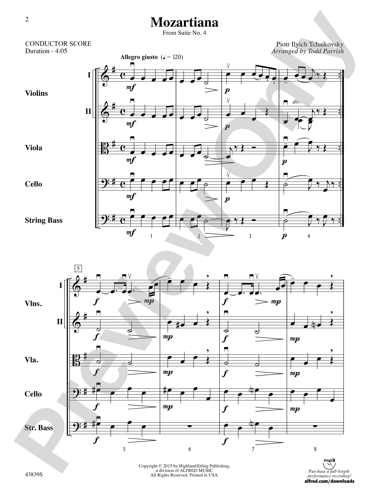 Mozartiana: String Orchestra Conductor Score & Parts