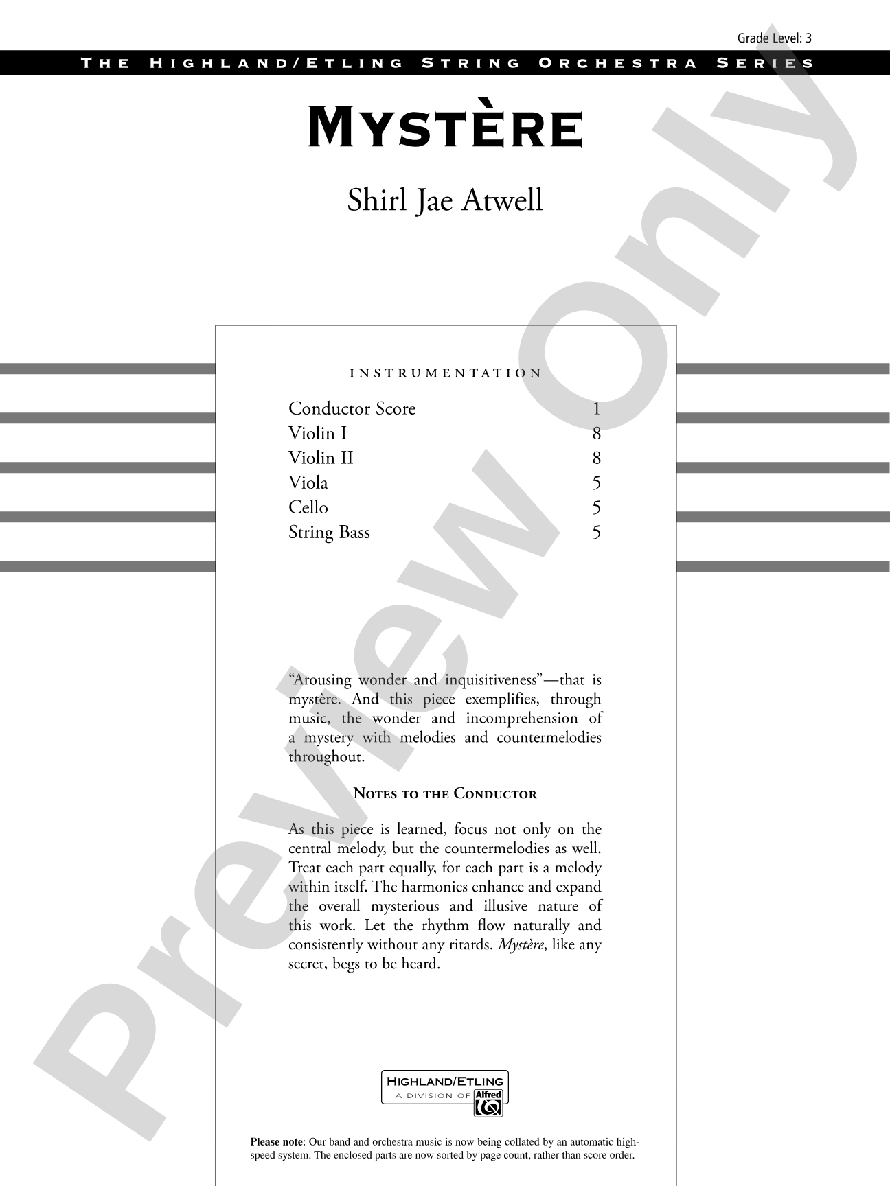 Mystère: String Orchestra Conductor Score & Parts