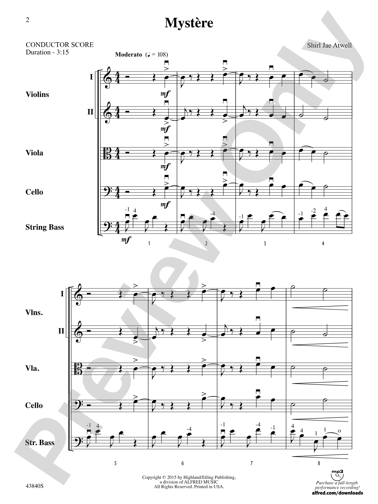 Mystère: String Orchestra Conductor Score & Parts