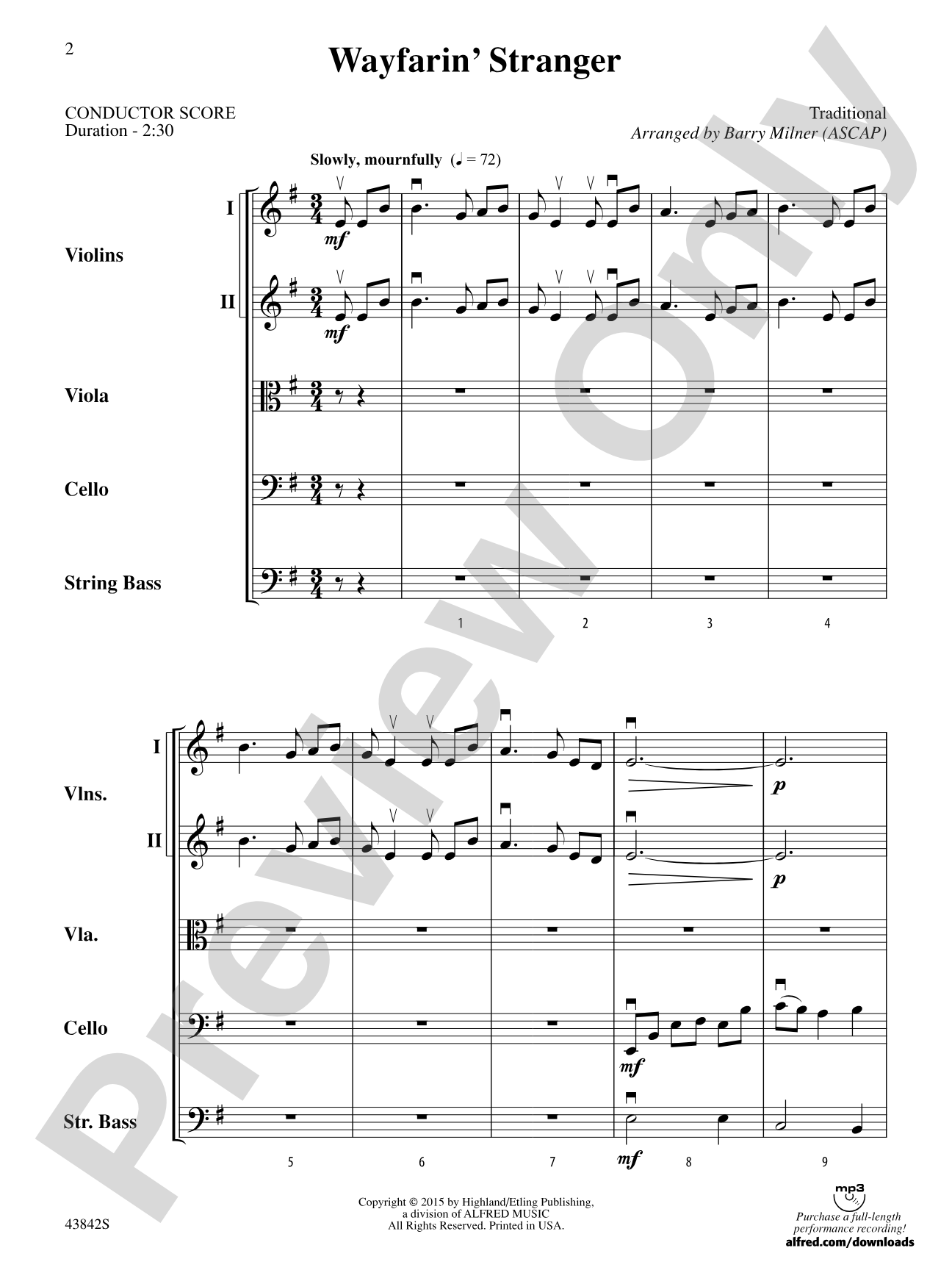Wayfarin' Stranger: String Orchestra Conductor Score & Parts