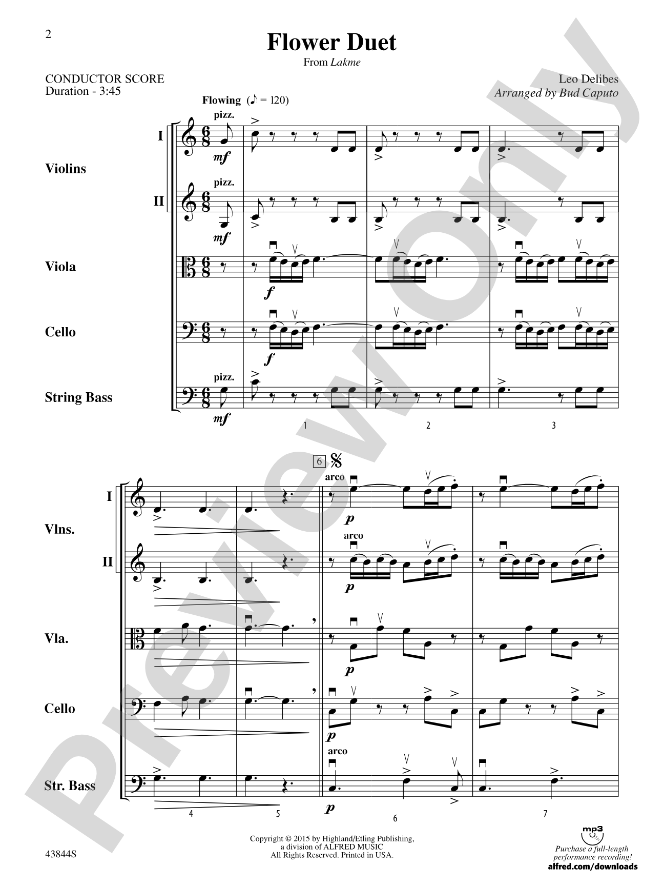 Flower Duet: String Orchestra Conductor Score & Parts