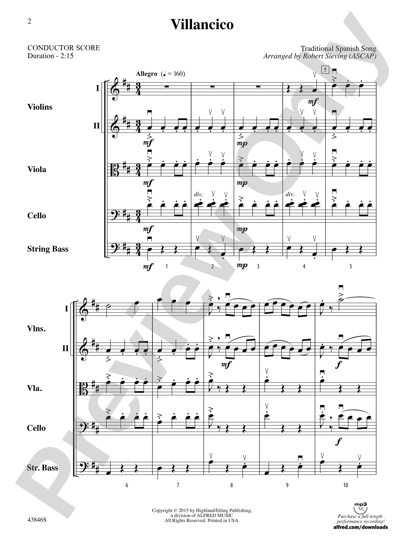 Villancico: String Orchestra Conductor Score & Parts