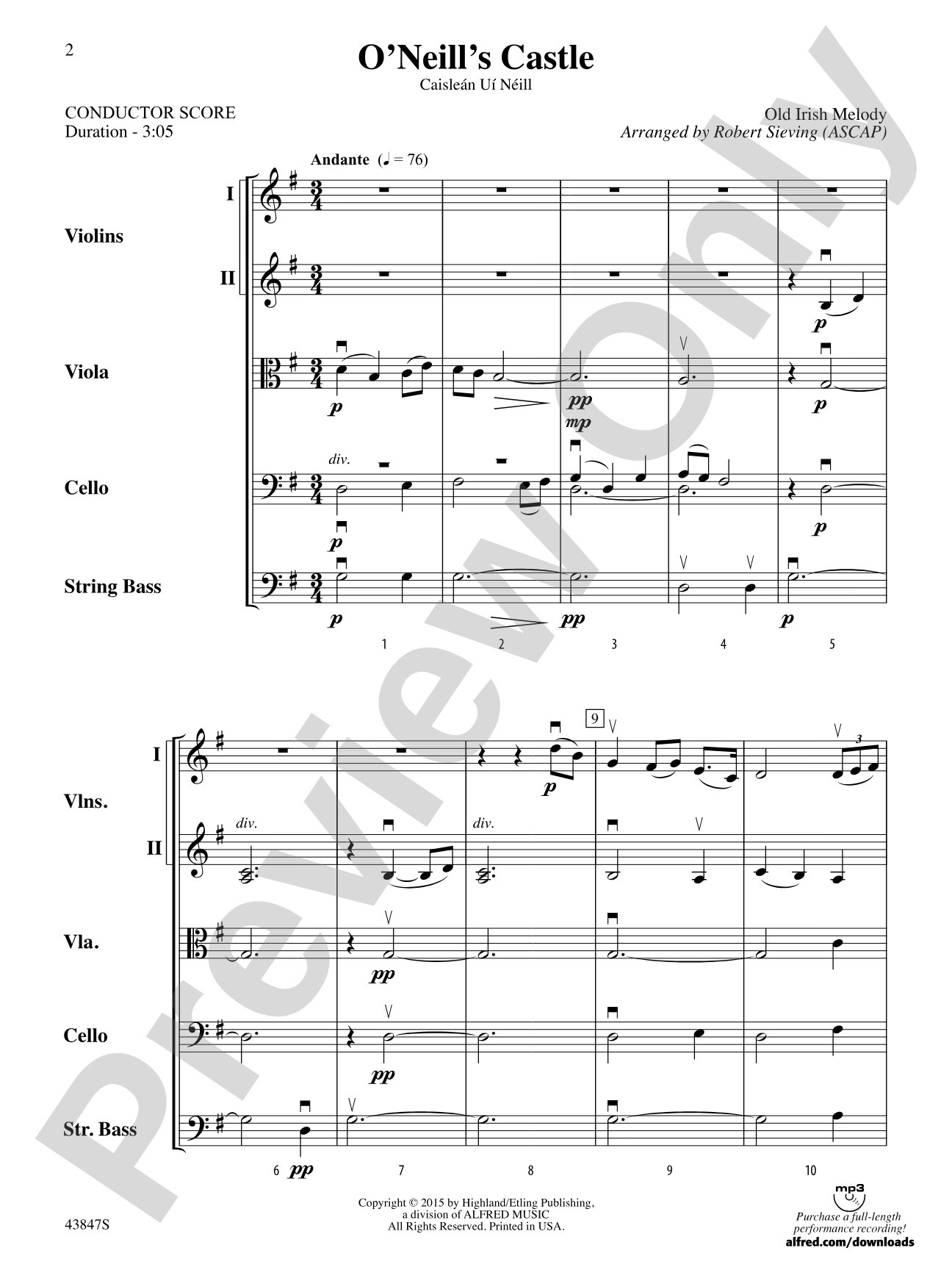 O'Neill's Castle: String Orchestra Conductor Score & Parts