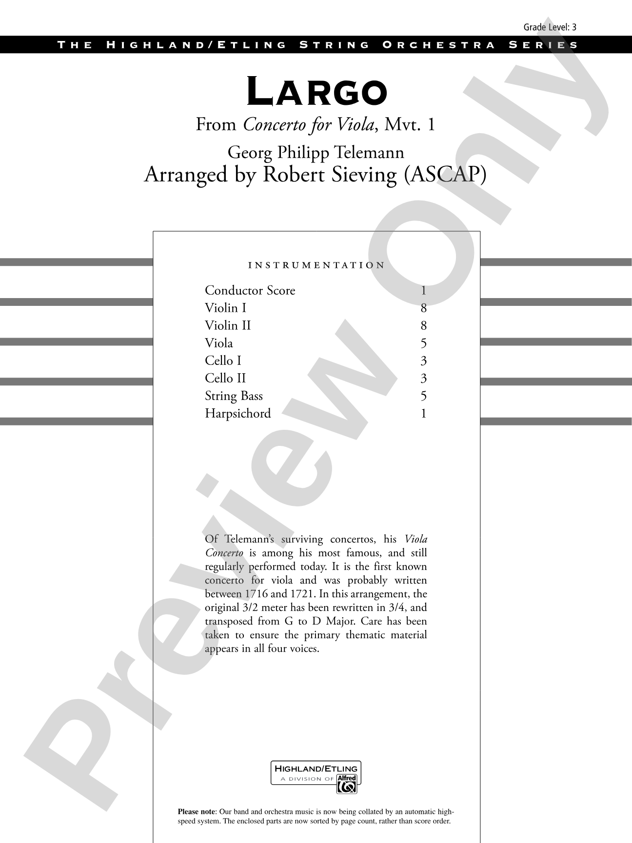 Largo: String Orchestra Conductor Score & Parts