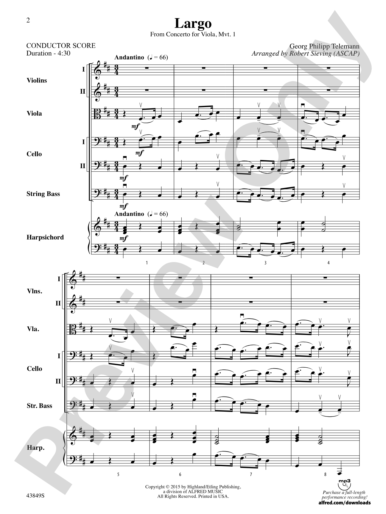 Largo: String Orchestra Conductor Score & Parts