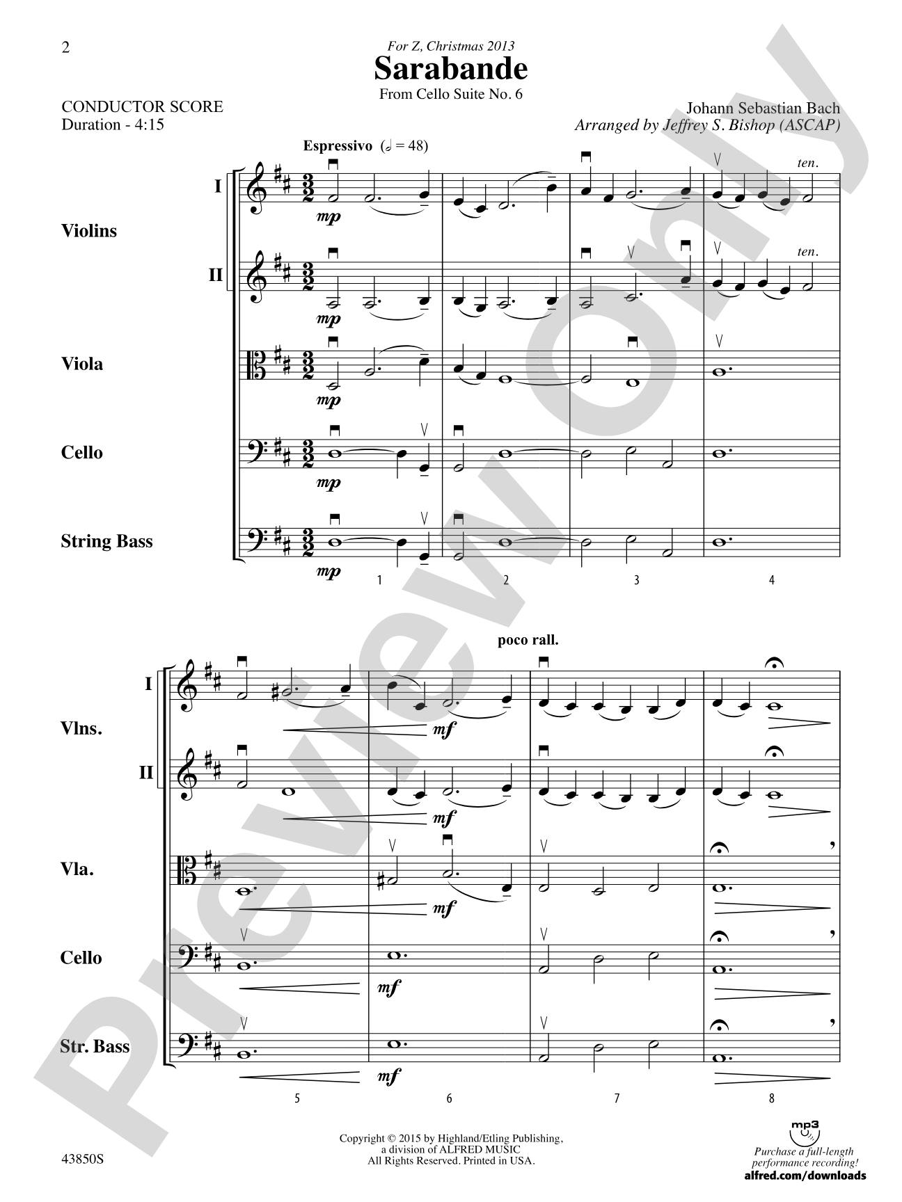 Sarabande: String Orchestra Conductor Score & Parts