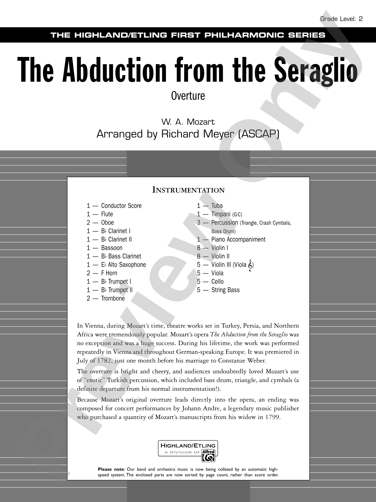The Abduction from the Seraglio: Full Orchestra Conductor Score & Parts