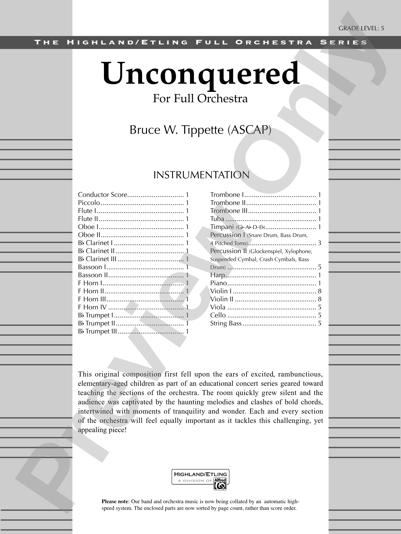 Unconquered: Full Orchestra Conductor Score & Parts