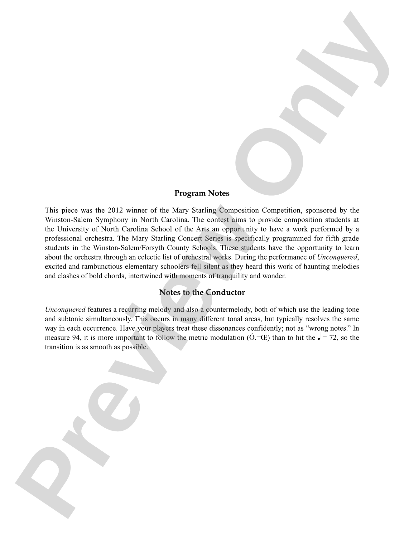 Unconquered: Full Orchestra Conductor Score & Parts
