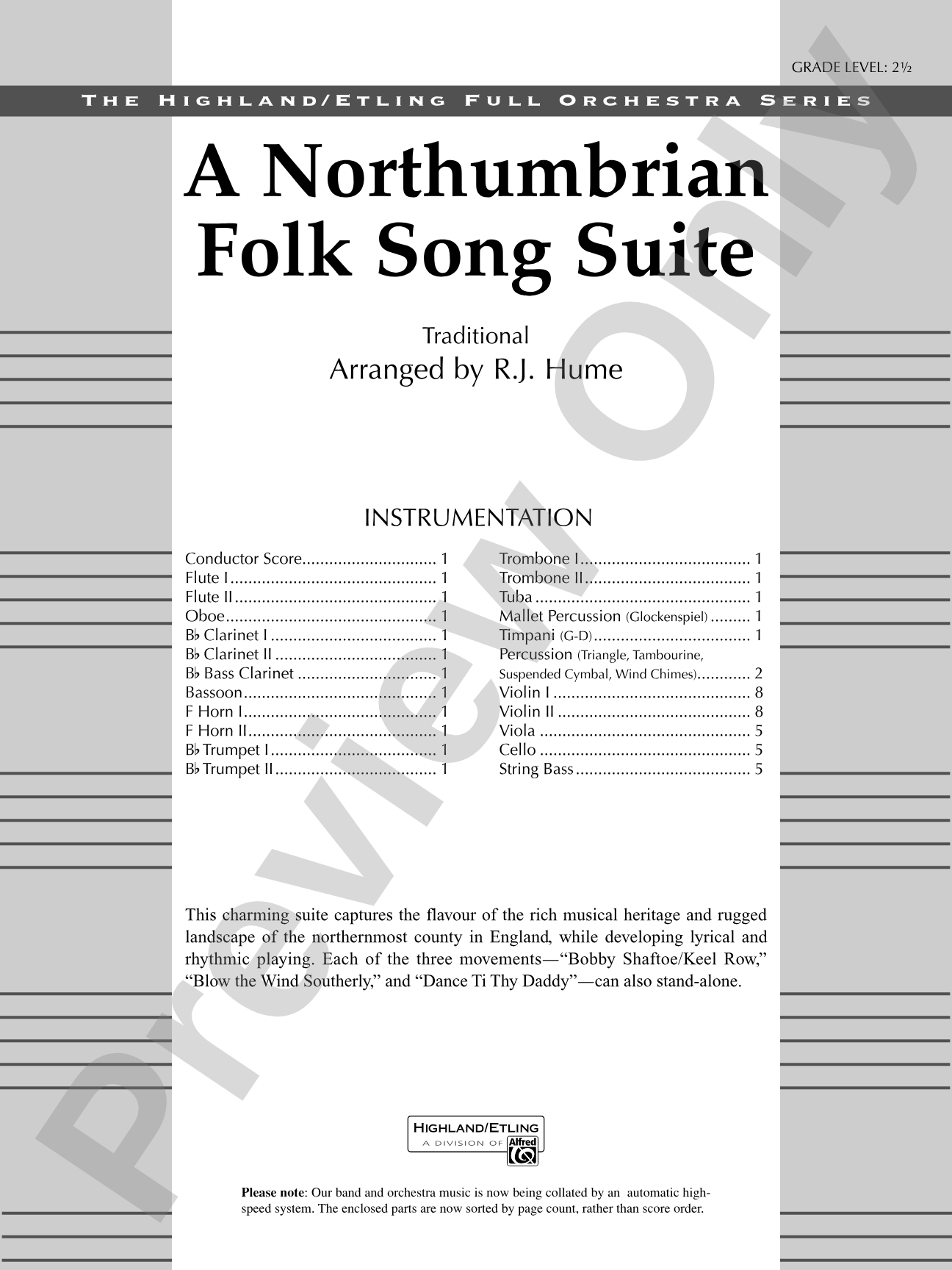 A Northumbrian Folk Song Suite: Full Orchestra Conductor Score & Parts