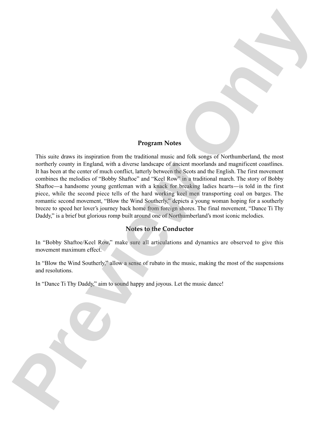A Northumbrian Folk Song Suite: Full Orchestra Conductor Score & Parts